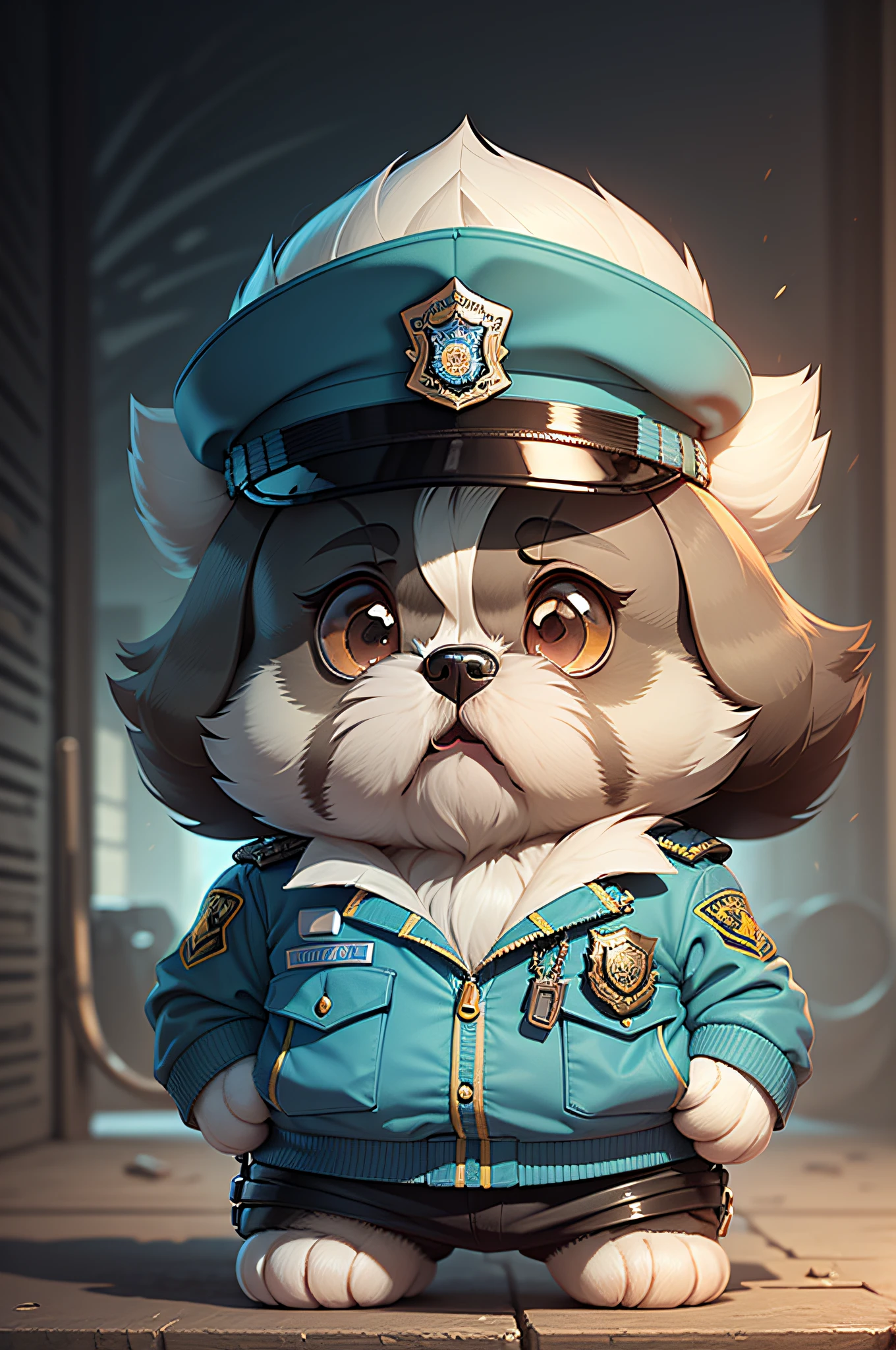 C4tt4stic, American Police Uniform Cartoon Shih Tzu