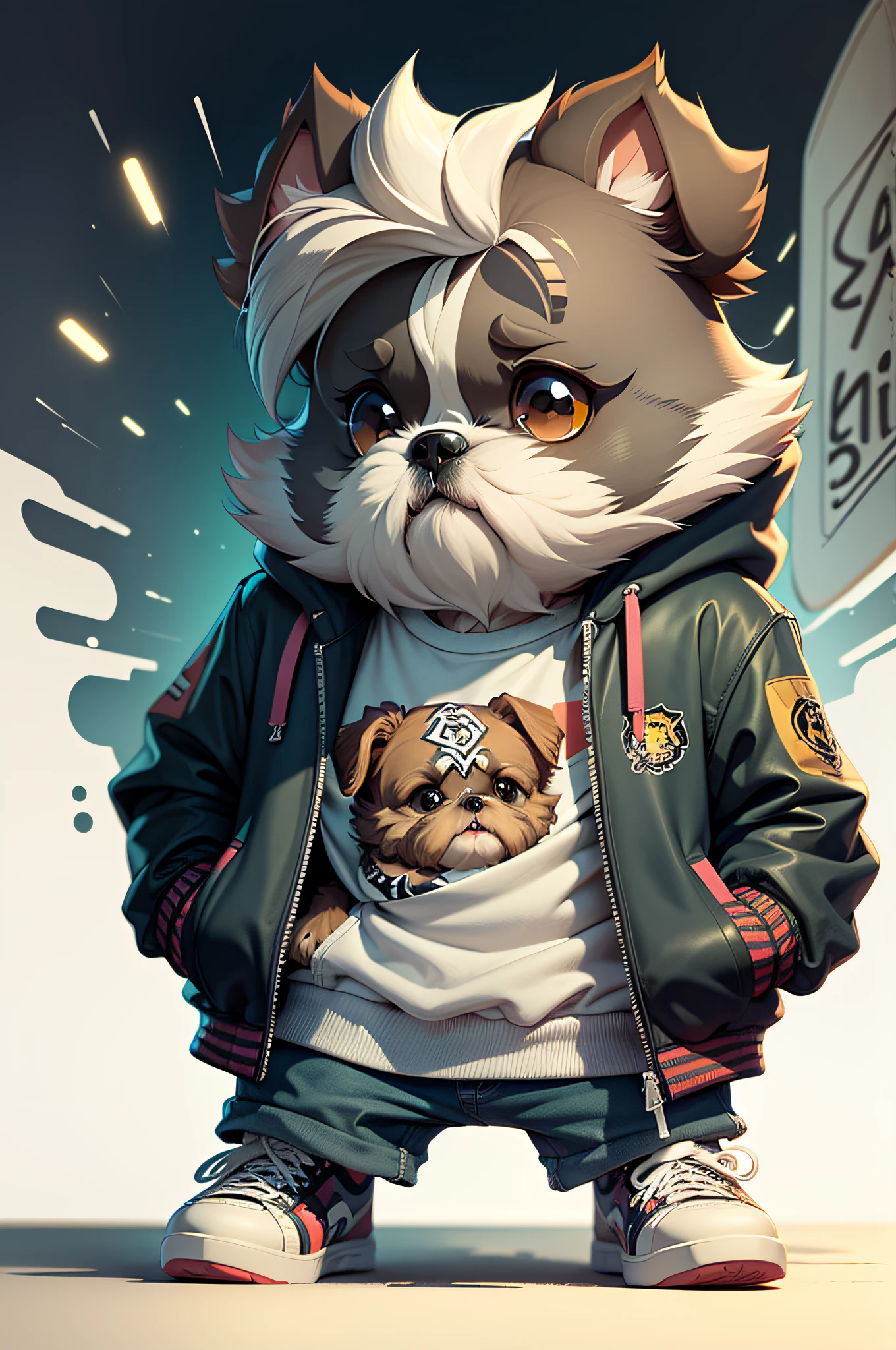 C4tt4stic, Cartoon Shih Tzu with jacket and skateboard