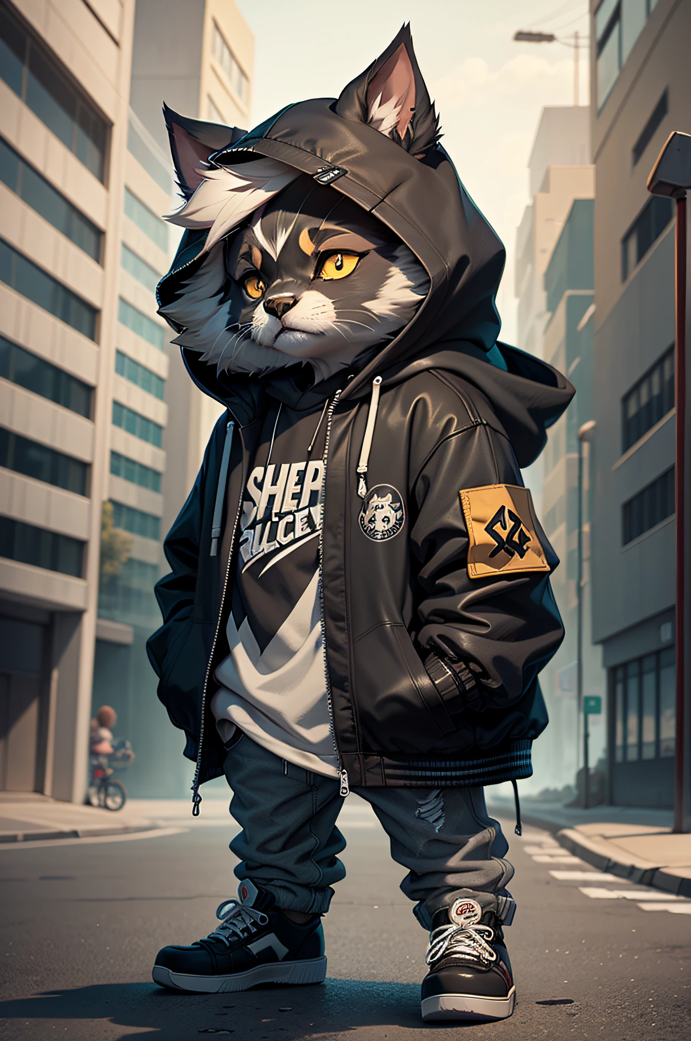 C4tt4stic, Cartoon black color shepherd in jacket and skateboard