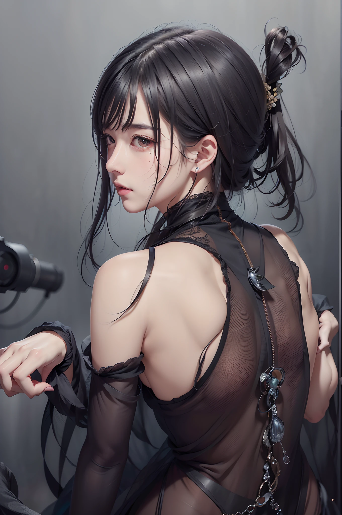 Brown hair, surrealism, Ghibli-like colors, Ghibli-like colors, anime big breast, Standing painting, angle of view, foreshortening, foreshortening, 8K, Super detail,Woman with full breasts with blue hair,hentail realism, shadowing,,character sheets, reference sheet, Standing painting, 8K, Super detail, 1080p, Women's HD,femele, 16k, A high resolution, Best quality, High quality, Anatomically correct, Masterpiece, ccurate, hyper HD,As graceful as a swan,unreal-engine, Ghibli-like colors, anime big breast, Standing painting, angle of view,battle armor,ssee-through,Lace skirt