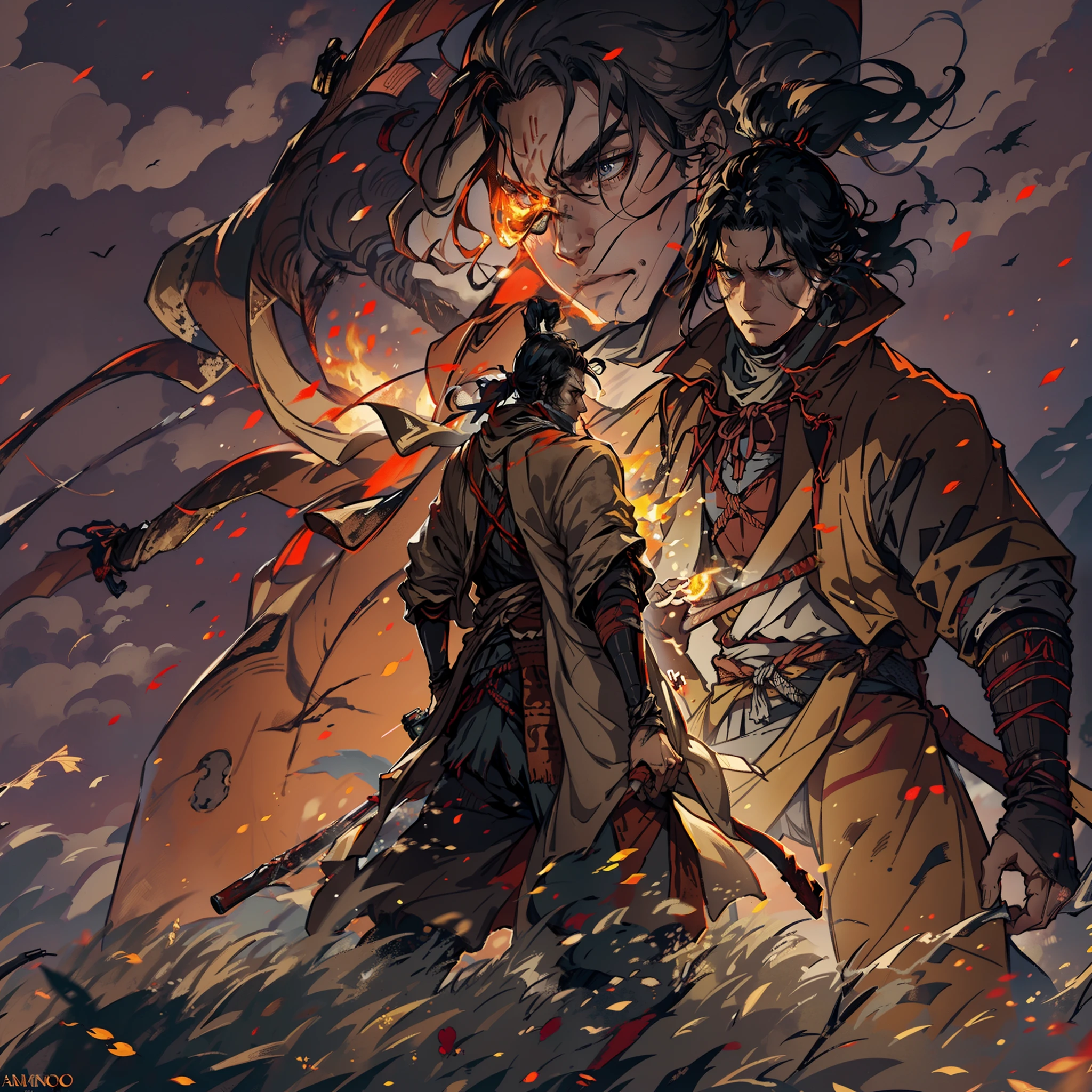 1hombre, solamente, Anillo Elden, meditando junto antorcha, sentado junto al fuego, transmitido por la sangre, Almas oscuras, (((Las sombras de SEKIRO mueren dos veces))),