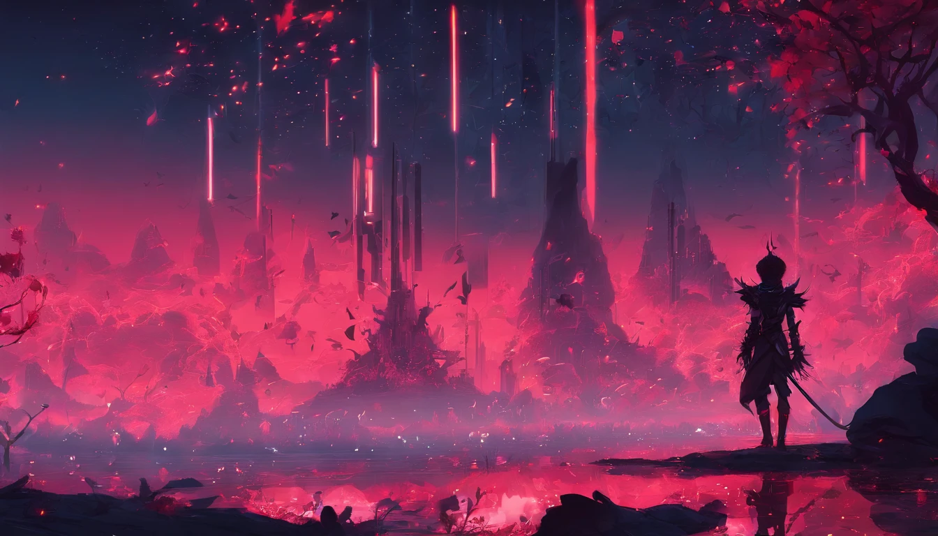 Fantasy world Suzaku,Emits red light,Glow effects,the night,中景 the scene is,Full body like, highly detailed surreal vfx,oc rendered,Shoot with 70 mm - AR