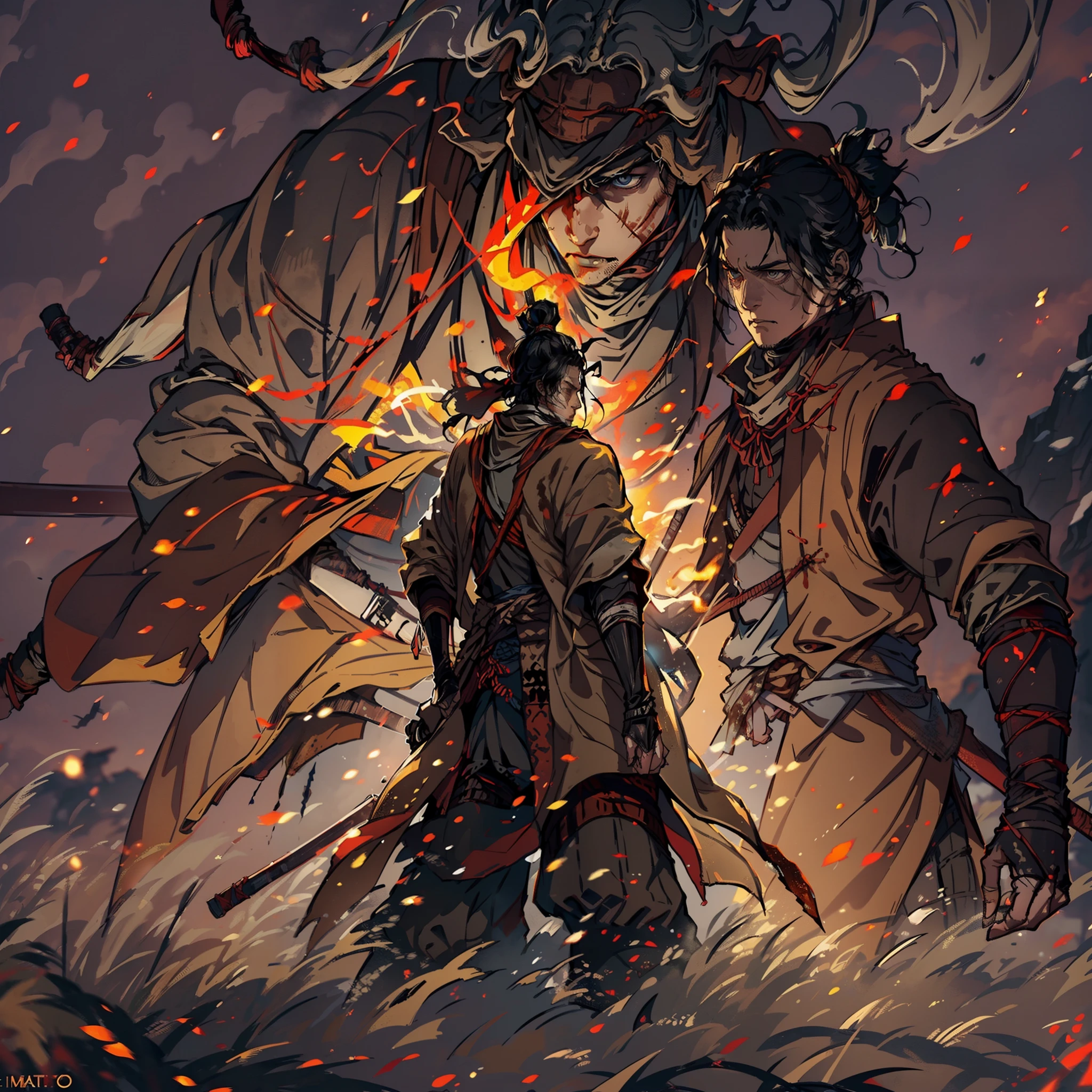 1hombre, solamente, Anillo Elden, meditando junto antorcha, sentado junto al fuego, transmitido por la sangre, Almas oscuras, (((Las sombras de SEKIRO mueren dos veces))),