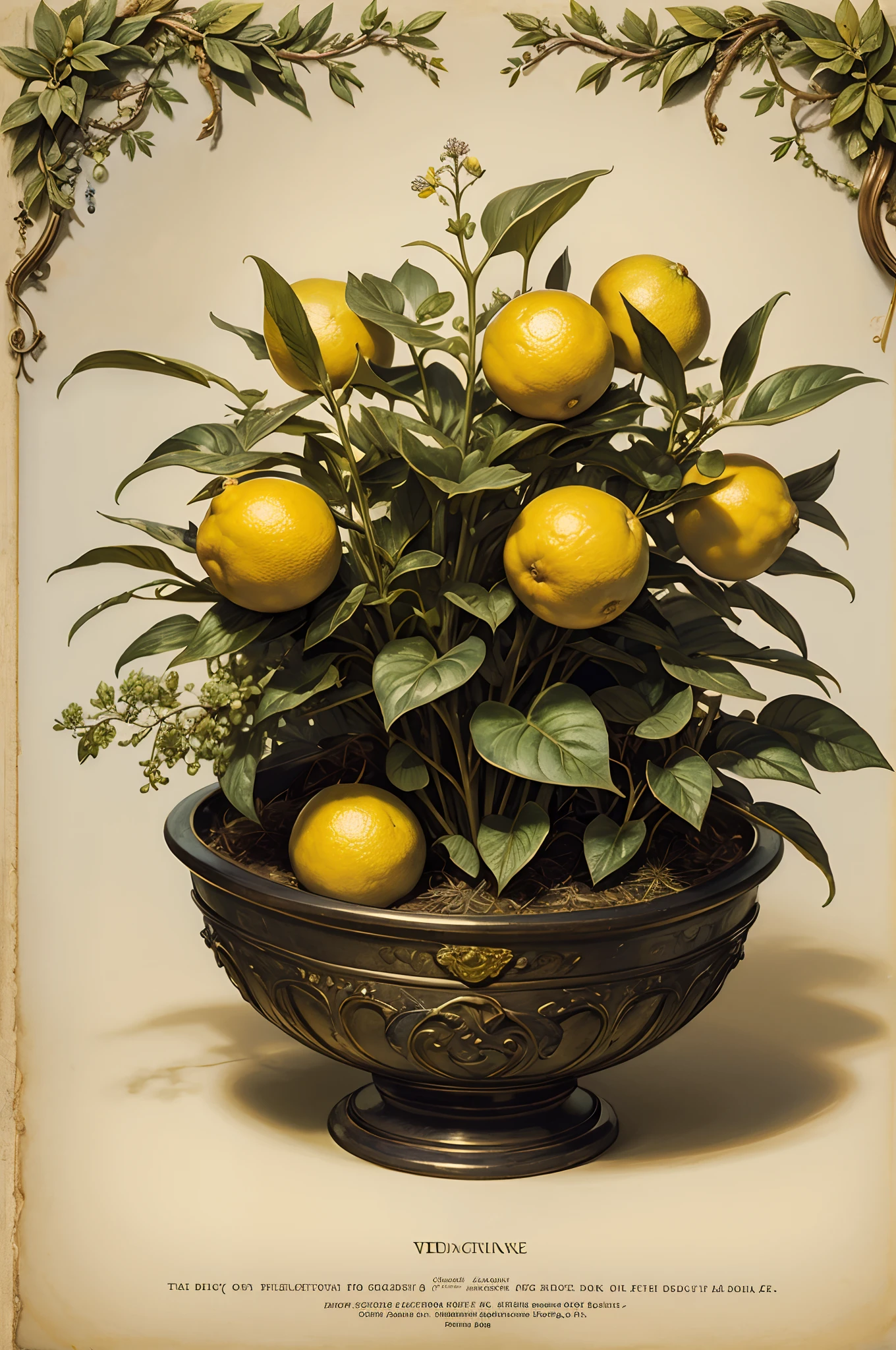 Vintage Victorian style, Precise botanical encyclopedia (best quality:1.2), (detailed:1.2), (masterpiece:1.2), vintage botanical illustrations of lemons