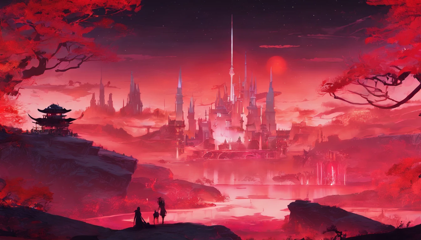 Fantasy world Suzaku，Glows red，Glow effects，the night，中景 the scene is，Full body like， highly detailed surreal vfx，oc rendered，Shoot with 70 mm - AR