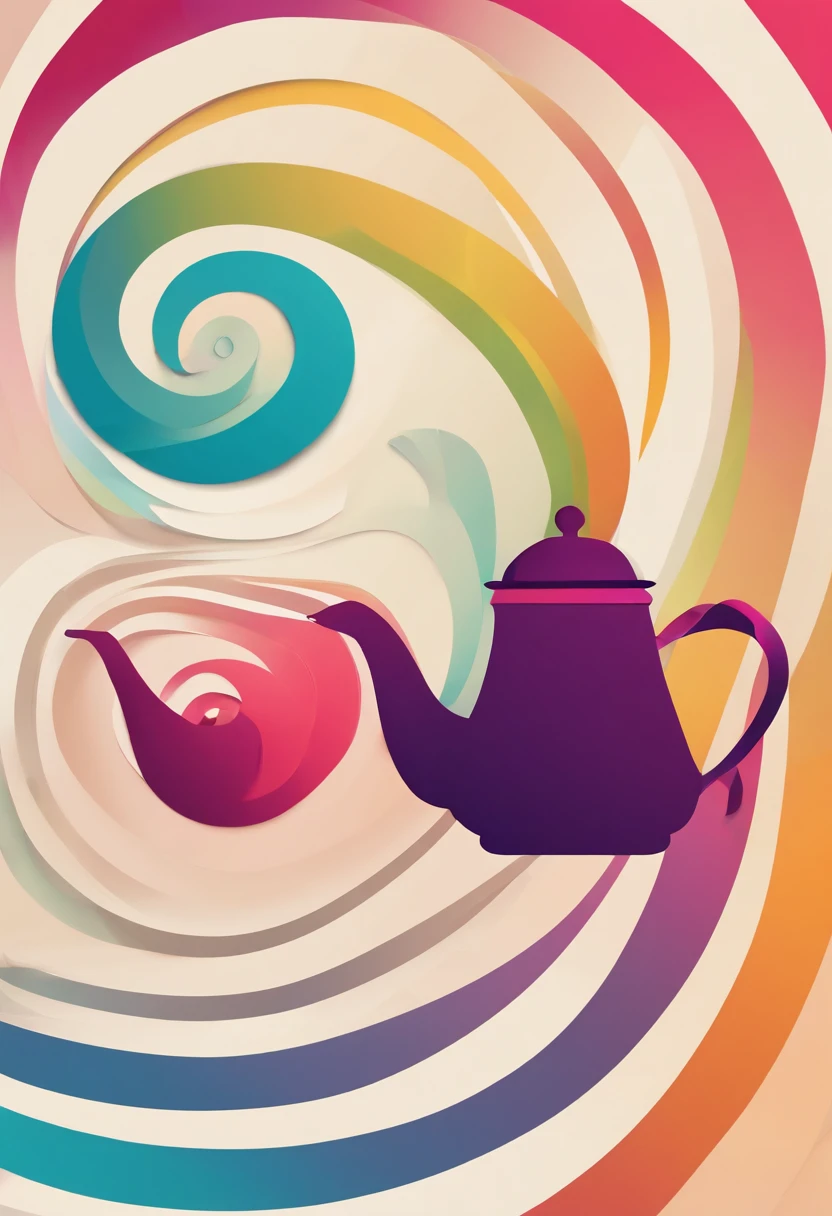 Unstable spiral teapot, curves, Unique fractal texture, Spectral gradient color, 8K UHD,