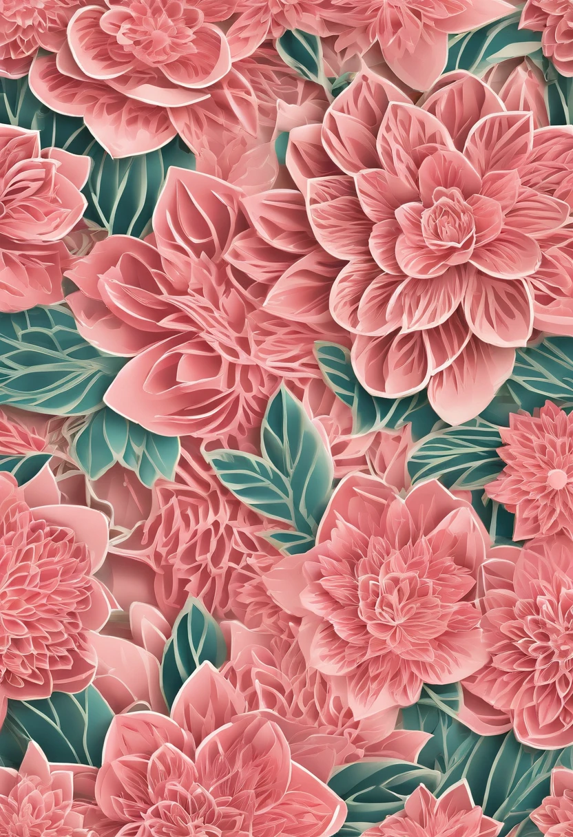 Seamless pattern of flowers and trees, "Rainbow" theme, repeating patterns design, fabric art, Flat illustration, rainbow core, highly detailed cleaning, Vector image, Photorealistic masterpiece, Professional photography, Simple pink field background, isometry, Bright vector
