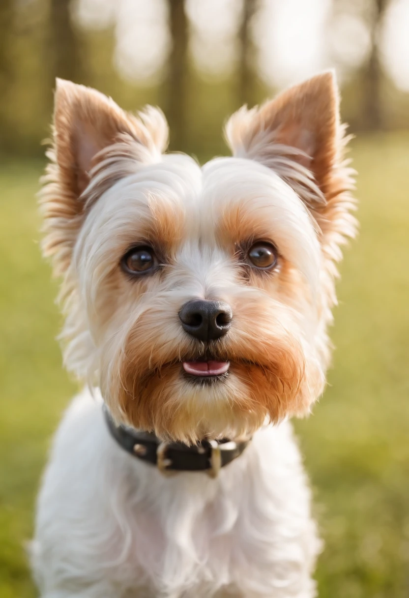 Biewer terrier femea, na cor dourada com colar de joias no pescoco