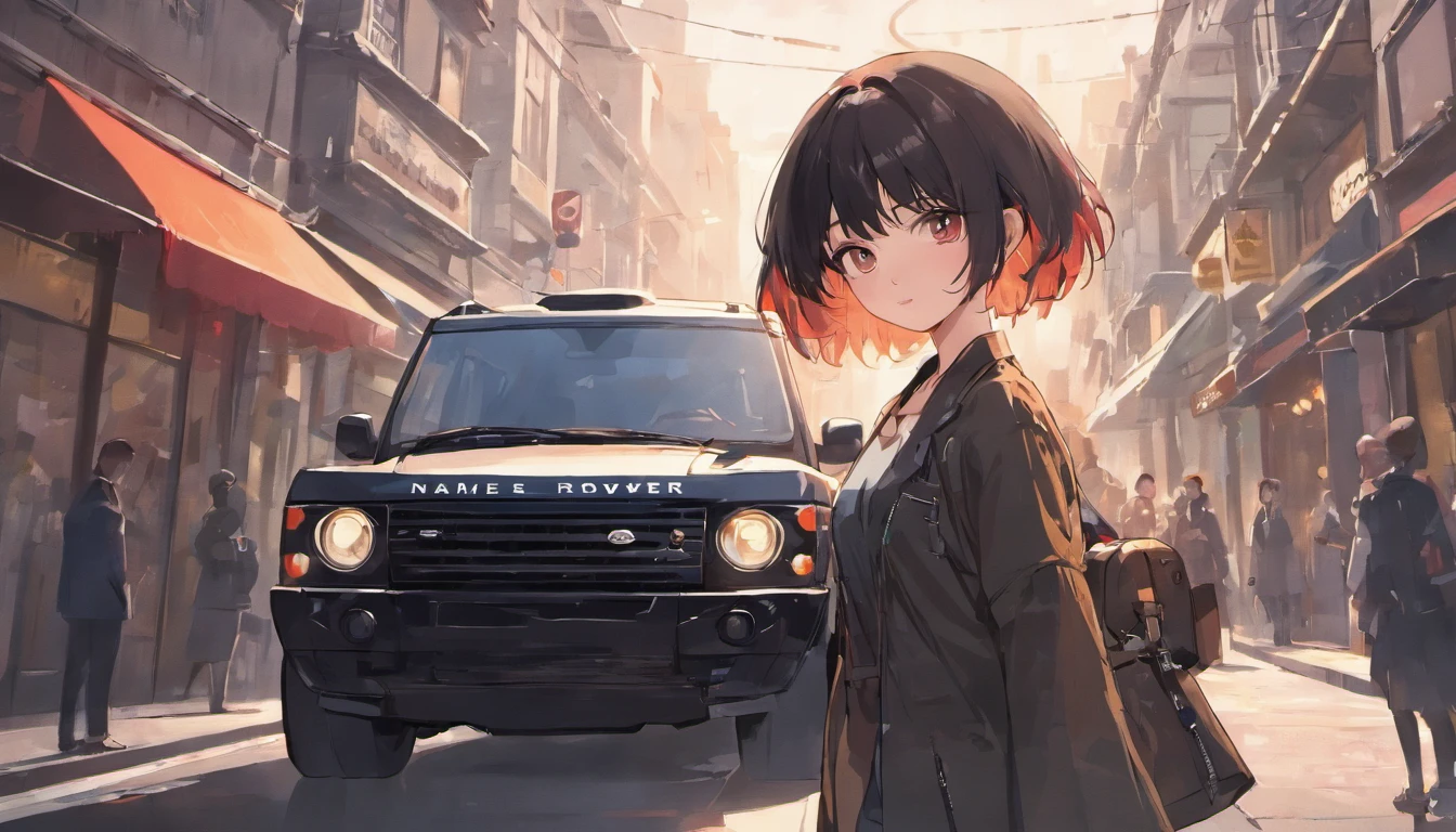 A real black Land Rover,Drive on the streets,the street,Realistic background,Background of details