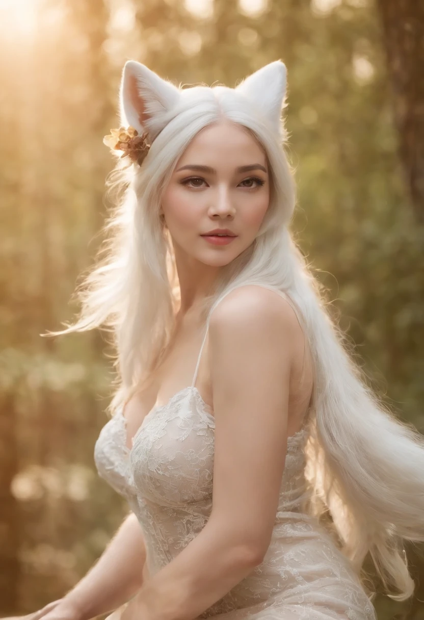 （（（（White fox with 9 tails））））Masterpiece, Best Quality , 1 Girl fox ears white haire, fox ears white Hair, Long Hair, Detailed Eyes, Forrest Gump, Bare Shoulders, Lake, Pure, Soft Smile, bamboo, teavisible pubic hair, big and curvy hips, with an antique feel, no panties, visible vagina, Bare chest, no panties Naked, no clothes Skin, Long Hair, (Shut Up: 1.3), Full Body