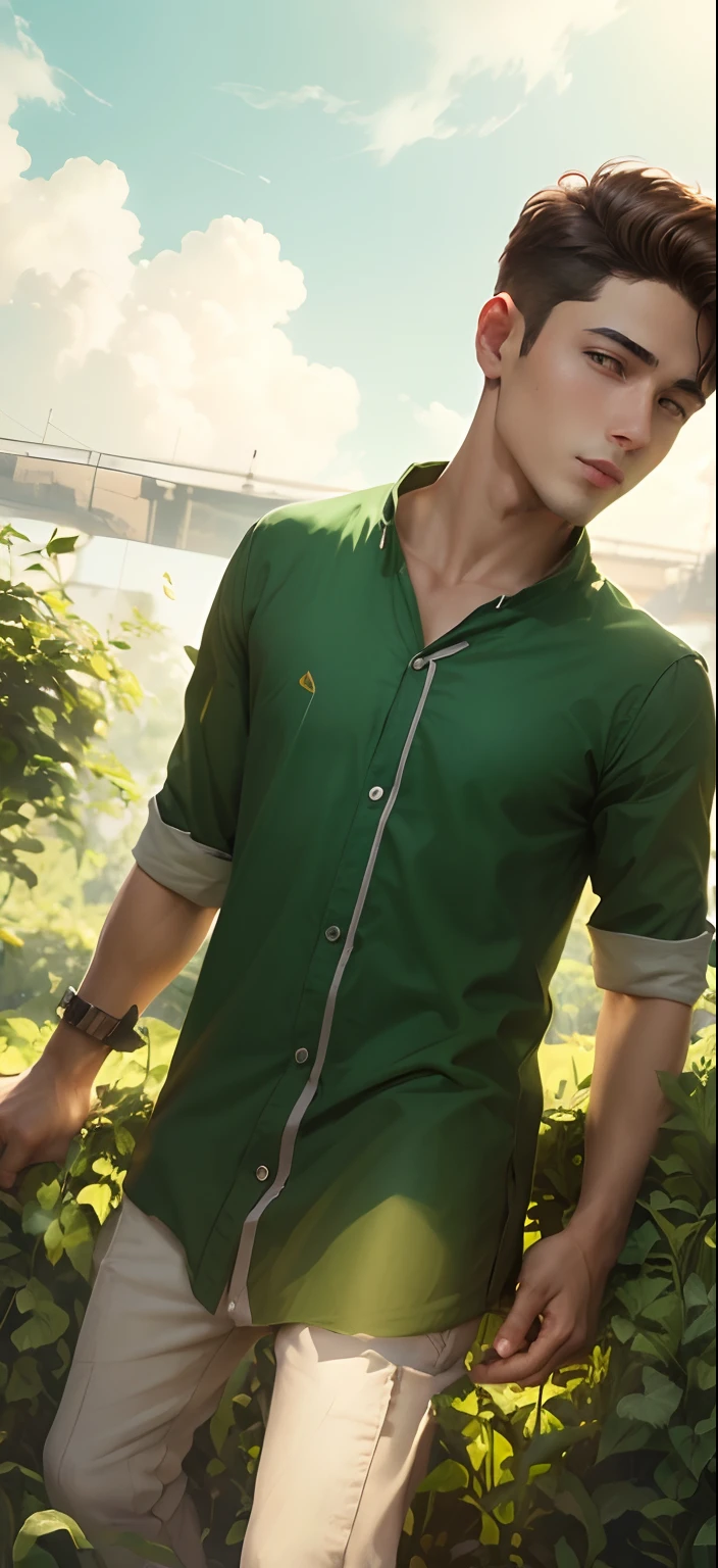 Greenbackground handsome boy