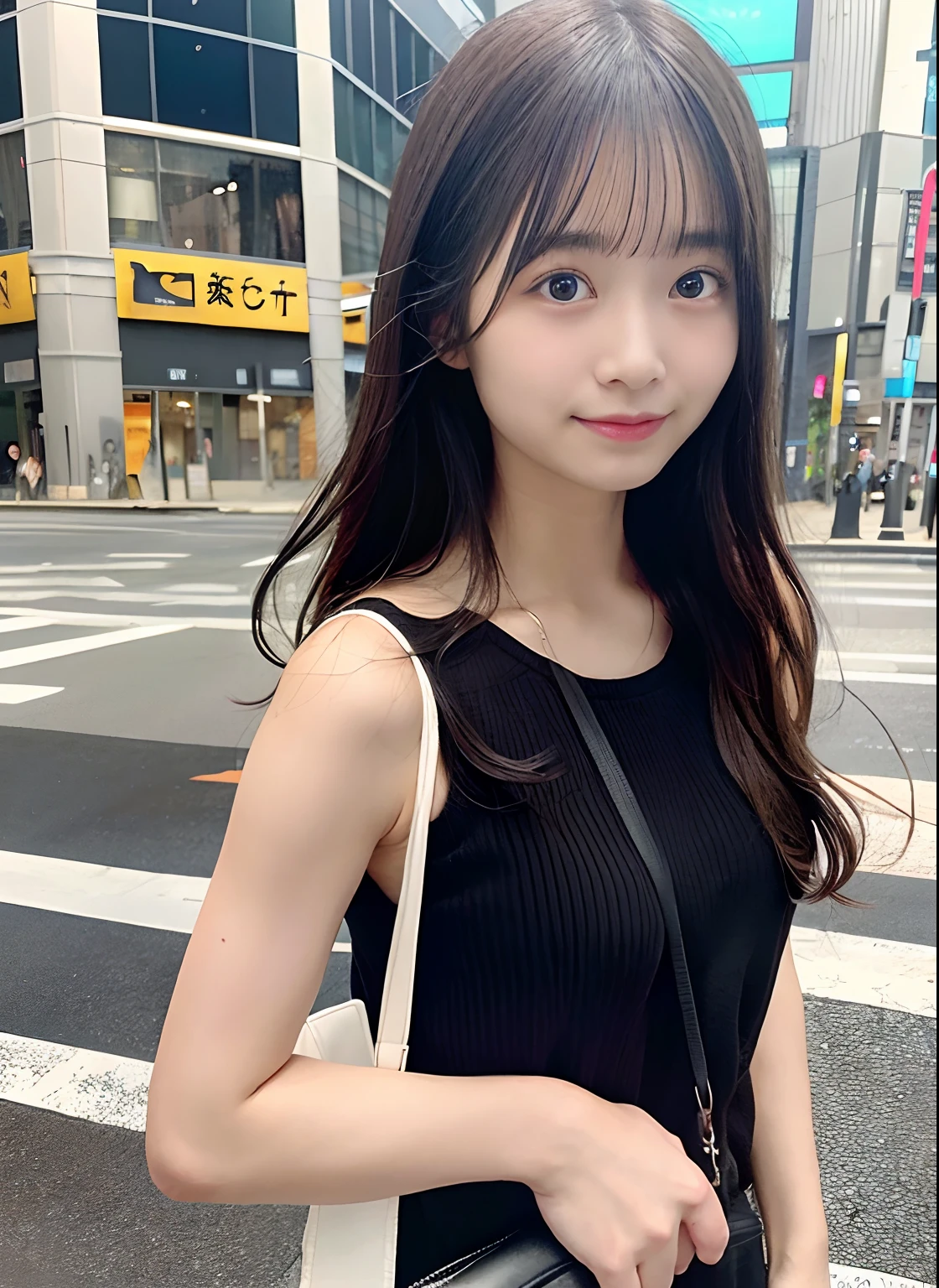 Woman,no-makeup,student clothes,Y shirt.Hair is wet,In front of Shibuya Station,Twin-tailed,closing eye,Paisla,Shoulder bag,Faintly transparent black camisole,エロ