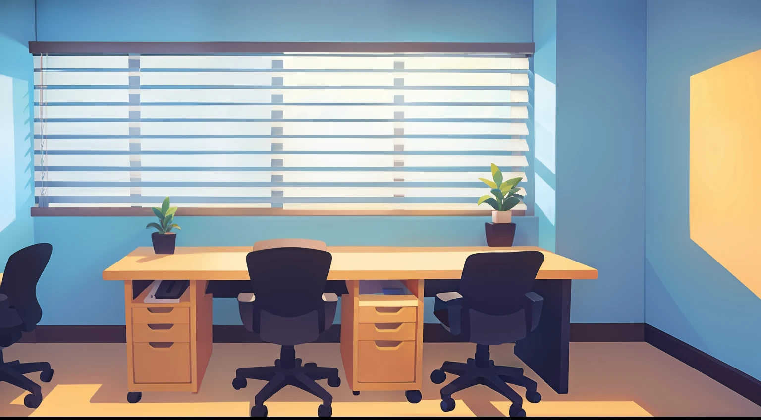 Office Wall、desk、Chair、window、window shade、Stable composition、No person