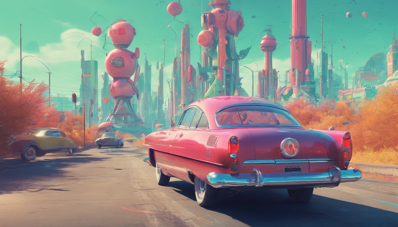 retrofuturism, streets of soviet union, utopian future, androids, flying droids, overgrown buildings, winter, evening, 4k, wallpaper,Science Fiction,Lighting,Environmental Concept Art & Design,Digital 3D,Character Modeling,3D,realistic,textures,cgi,environment,((Simon Stalenhag)),concept,Environmental Concept Art & amp Design,scifi