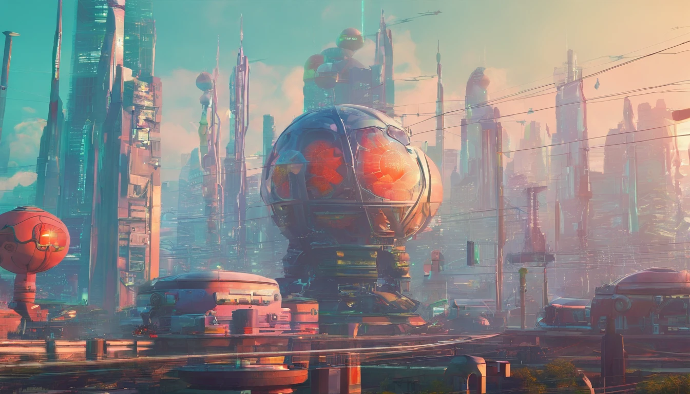 retrofuturism, streets of soviet union, utopian future, androids, flying droids, overgrown buildings, winter, evening, 4k, wallpaper,Science Fiction,Lighting,Environmental Concept Art & Design,Digital 3D,Character Modeling,3D,realistic,textures,cgi,environment,((Simon Stalenhag)),concept,Environmental Concept Art & amp Design,scifi