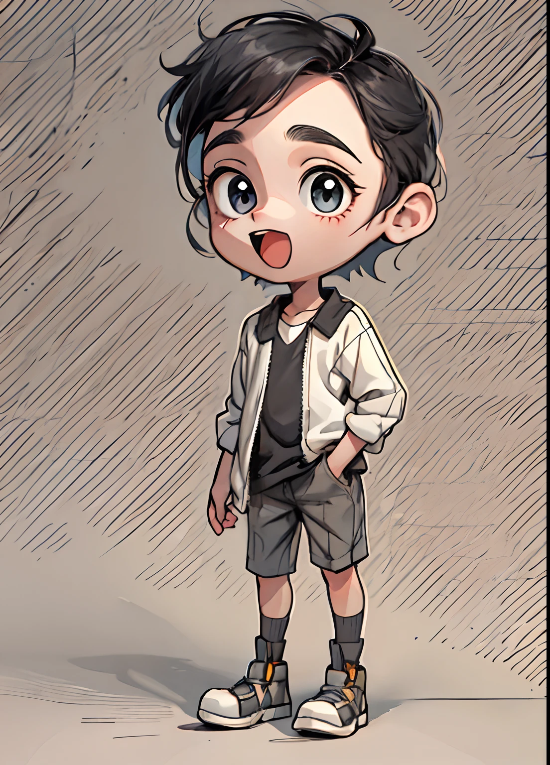Libido boy,Light-colored clothes,short detailed hair,Black color hair,full bodyesbian,walk,Third perspective,adolable,having fun
