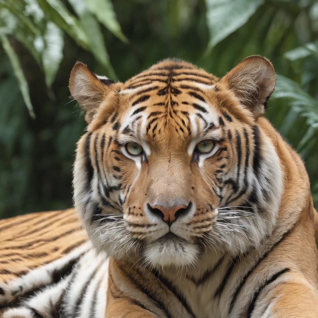 best quality,4k,8k,highres,masterpiece:1.2,ultra-detailed,realistic:1.37,rare golden tiger,tropical forest,glimmering sunlight,dense foliage,striking blue eyes,elusive presence,ferocious stance,majestic creature,stunning fur patterns,vivid colors,physically-based rendering,lush greenery,sharp focus,stalking through shadows,endangered species,pristine wilderness,meticulous details,powerful and regal,twinkling sunlight,breathtaking beauty,subtle golden hues,magnificent predator,emerald-colored foliage,sleek and muscular physique,exotic beauty,majestic aura,striking contrast,mesmerizing gaze,elusive figure,secretive nature,hidden gem of the jungle,ultimate masterpiece