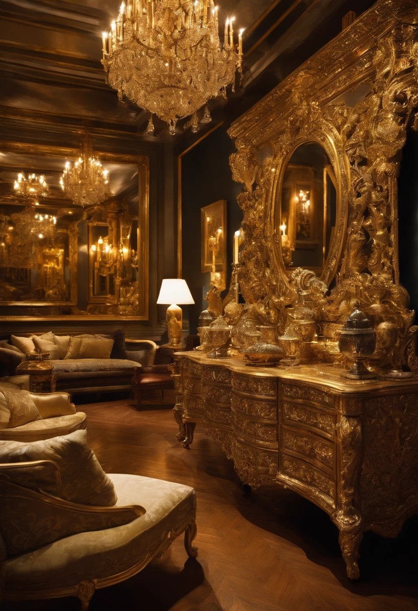 profile view of a room full of gold and silver