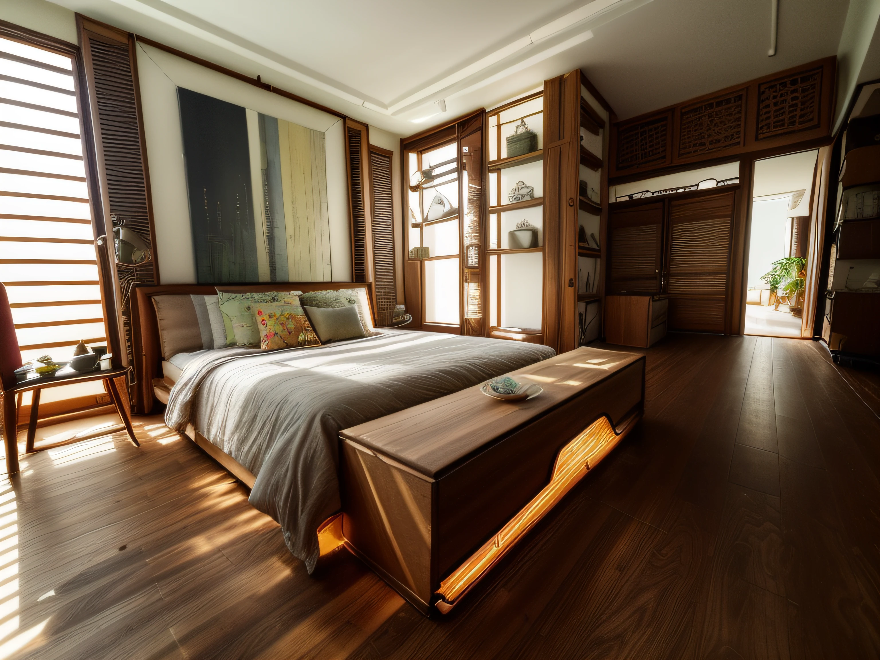 interior design、Crazy detailed wide-angle building photos、cozy contemporary living room、(Bright warm sunshine 1:0.1)、award-winning contemporary interior design、Landscapes、DL、a chair、in a house、wooden floor、window、dining room、east asian east asian architecture、Sliding paper doors、lamp lights、buliding、walnut grain、naturey、Cups、A plant、interior design、Insert lights and shadows、depth of fields、low illuminance walnut_furniture (11) flower, food, day, indoors, bag, cup, pillow, book, no_humans, window, bed, fruit, chair, table, sunlight, bottle, plant, curtains, box, scenery, couch, wooden_floor, realistic, door, clock, cushion, shelf, vase, statue, painting_(object), still_life, carpet, picture_(object), rug, reflective_floor
