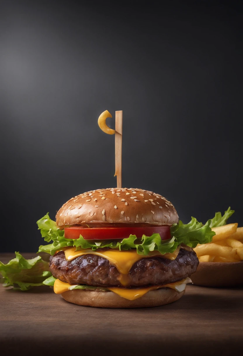 um hamburguer delicioso, cinemactic, fotografia profissional, studio illumination, studio background, advertising photography, detalhes intrincados, hiper-detalhado, ultra realista, 8K UHD