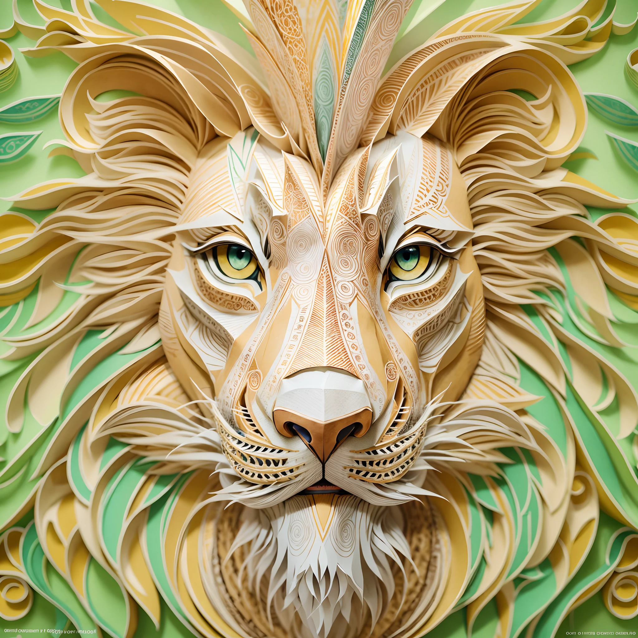 close up paper art lion, color, front view, perfect composition, detailed, sharp, masterpiece