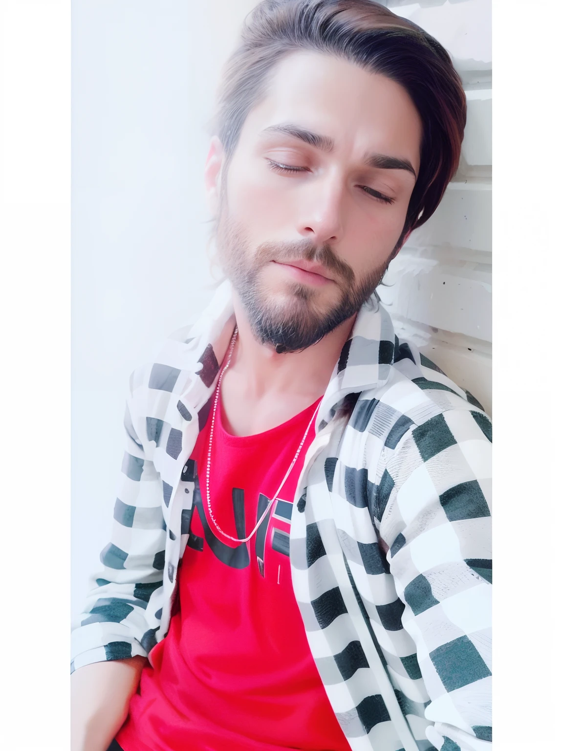 create high resolution image of jesus christ (man with brown beard, brown hair, eyes closed, hands in prayer sign, in profile with head down praying