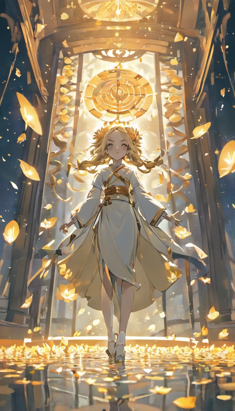 (((fotografia de corpo inteiro:2))), ((Front view:1.9)), ((imperatriz)), (((Facing the camera squarely:1.8))), ((A beautiful grown woman standing:1.7)), ((Magical Circle:1.2)), ((menacing stare:1.8)), (wrapped in luminous white lotus flowers:1.3), (Fluttering ceremonial kimono:1.1), ((Flowing:1.5)), Production art, (fonte de luz fria:1), fundo misterioso e escuro, some candles on the ground, reflections on the floor, Bright petals falling from the sky, detalhes intricados, volumeric lighting, ((realista:1.2)), ((master part:1.4)), ((best quality)), 8k, ultra-detalhado, altamente detalhado, detalhes coloridos,(cores iridescentes:0.8), (bright illumination, Atmospheric Illumination), sonhador, magia, fantasia, ((sozinho:1.8)).