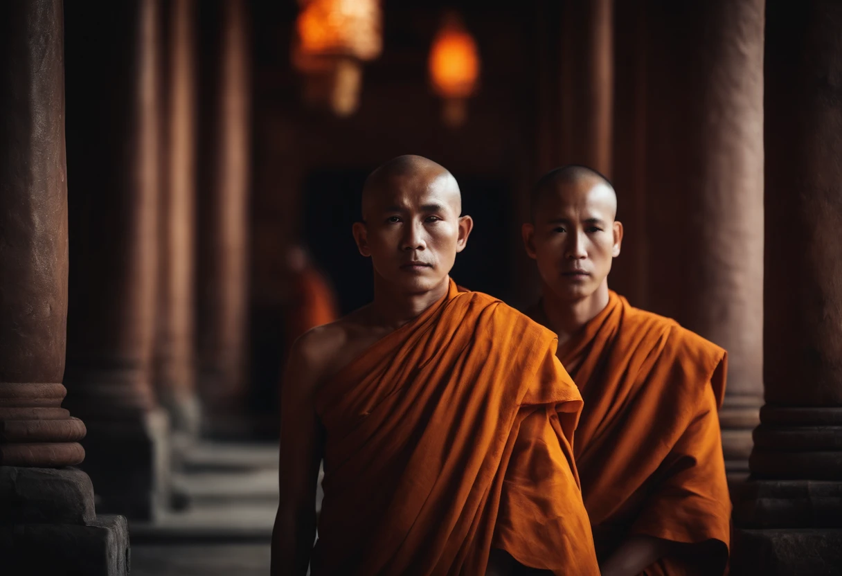 Buddhist monks in ancient temples