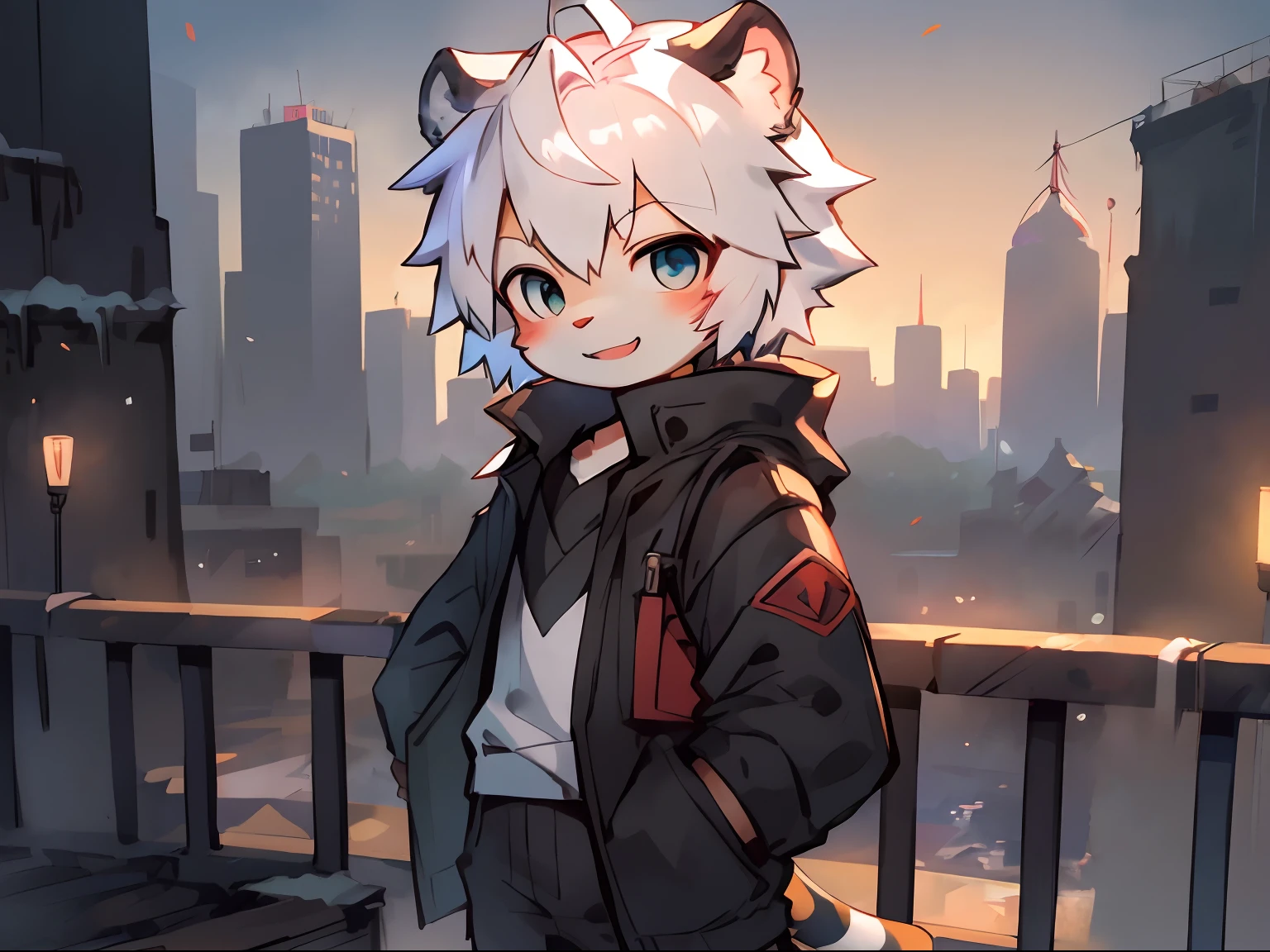 Shota,White color hair ,male people,Q version,(ddlers,abadolable, standing on your feet, Master masterpieces, A high resolution,8K,detailedbackground,high high quality,Libido boy,(((独奏,solo person,1boy))),(railing,A little aned against the railing,Behind the railing is the city,Look out into the far side of the city),looking at viewert,angle of view,From above,baiyun,(Warm light source:1.2),upper sky,White bird,setting sun,((author:Puinki,By Artists:1.2),(author:Unreal Land,author:Sumi Kuroi,author:Milk Tiger 1145,author:Morkey,(author:Xia Huaiting:0.8),(by Pino Daeni:0.8)