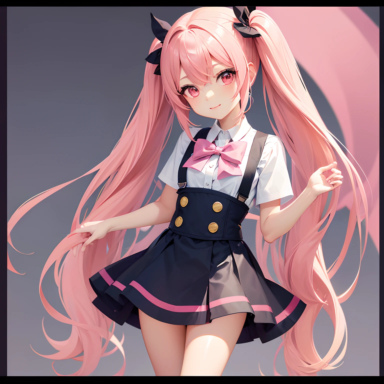 Anime girl with long pink hair and a bow in a short dress - SeaArt AI