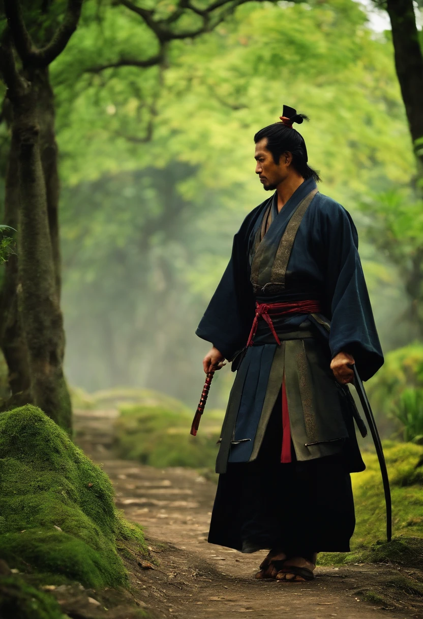 Um Samurai virtuoso, perdido no tempo em um mundo de desordem; where principles, Values and good customs no longer exist and are no longer honors. sad and lonely, Living by Your Moral Code, He follows the walk with his shoulders girded in a deep spiritual depression