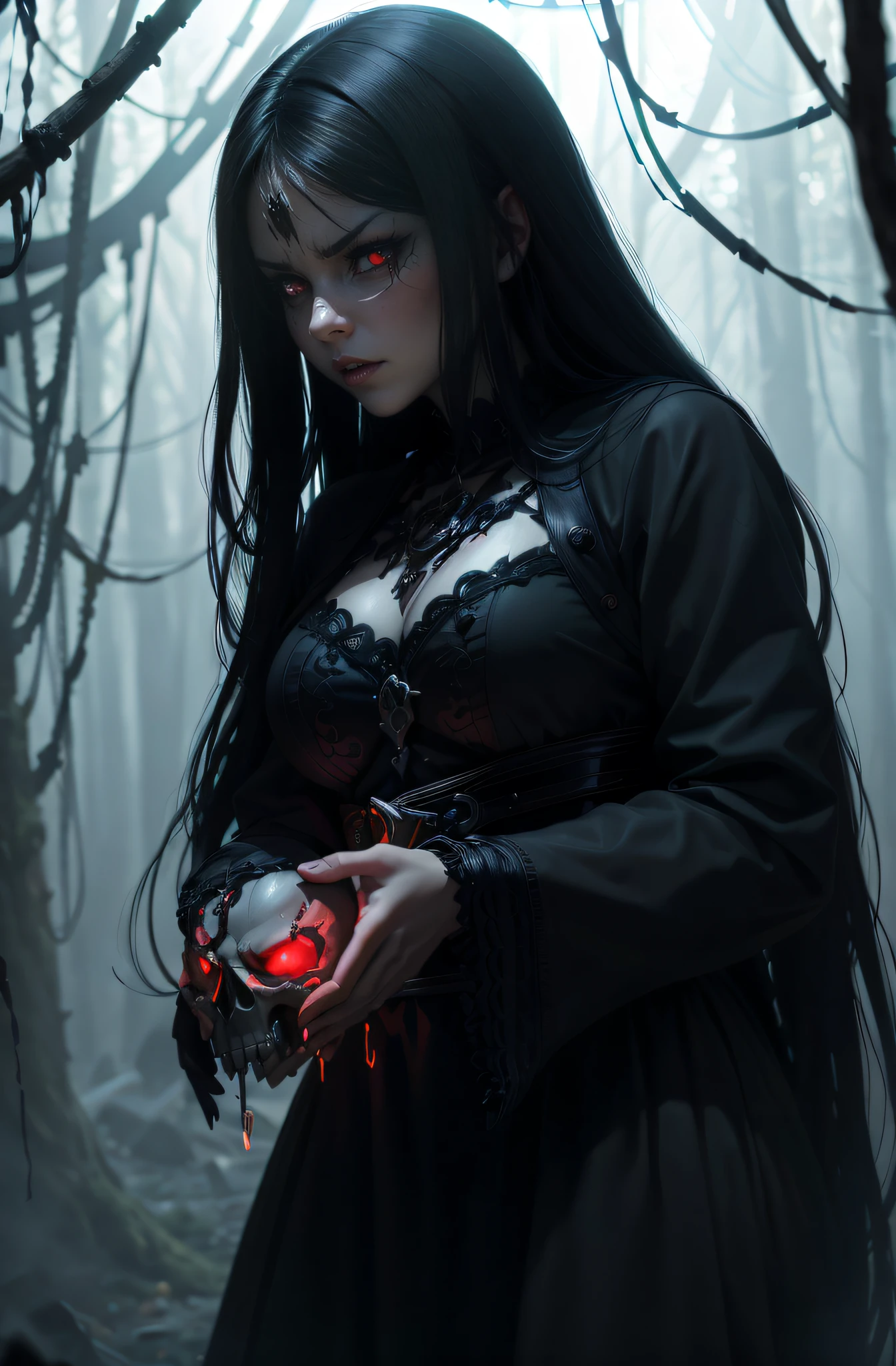 Skull Crusher, Demon, Busty, Darkness, Dark Woods, Evil, Demonic, Red Eyes,