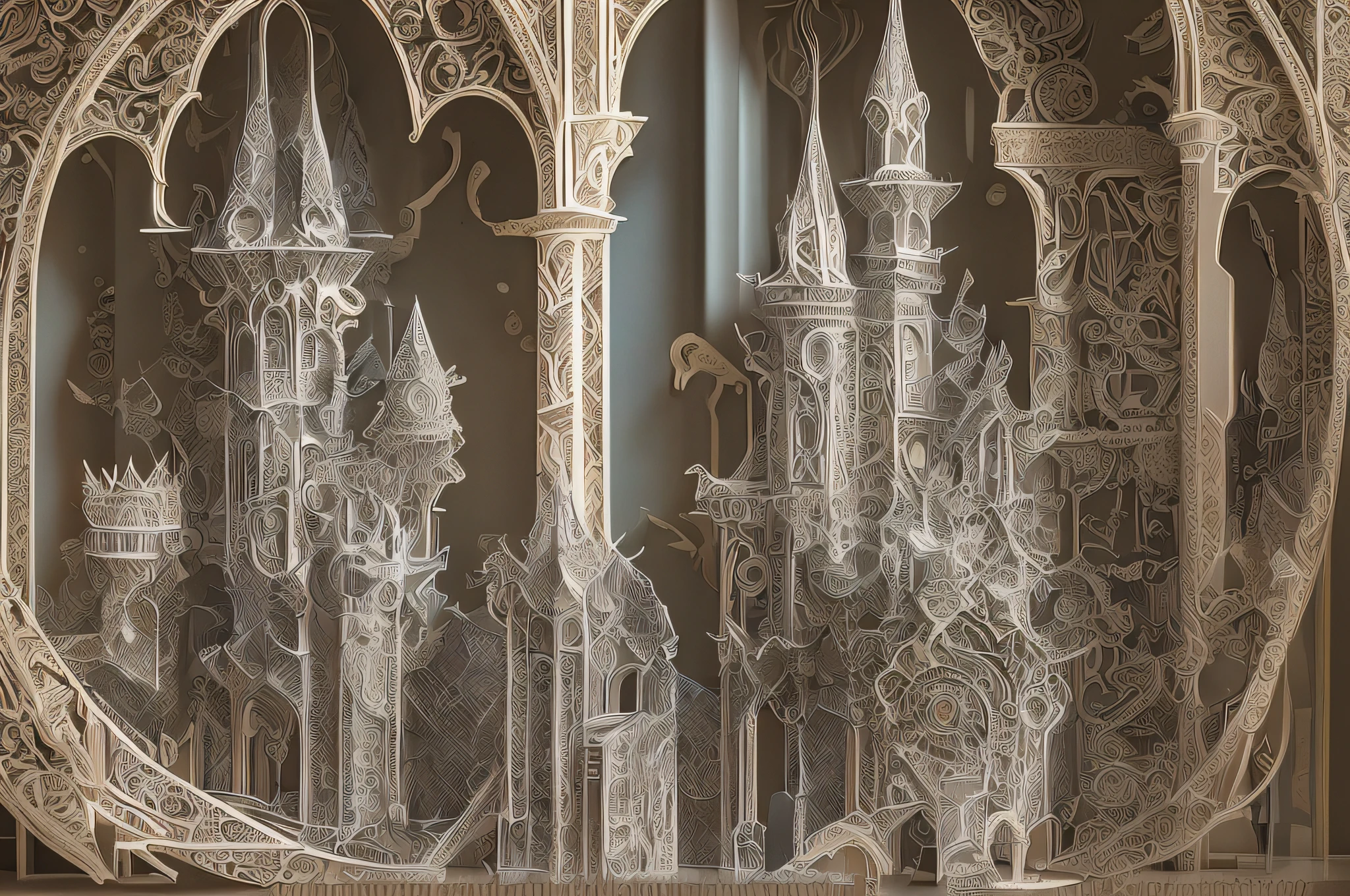 mdjrny-pprct, a royal palace, great work of art, highly detailed, best quality, award-winning paper cutting work, kirigami, jianzhi