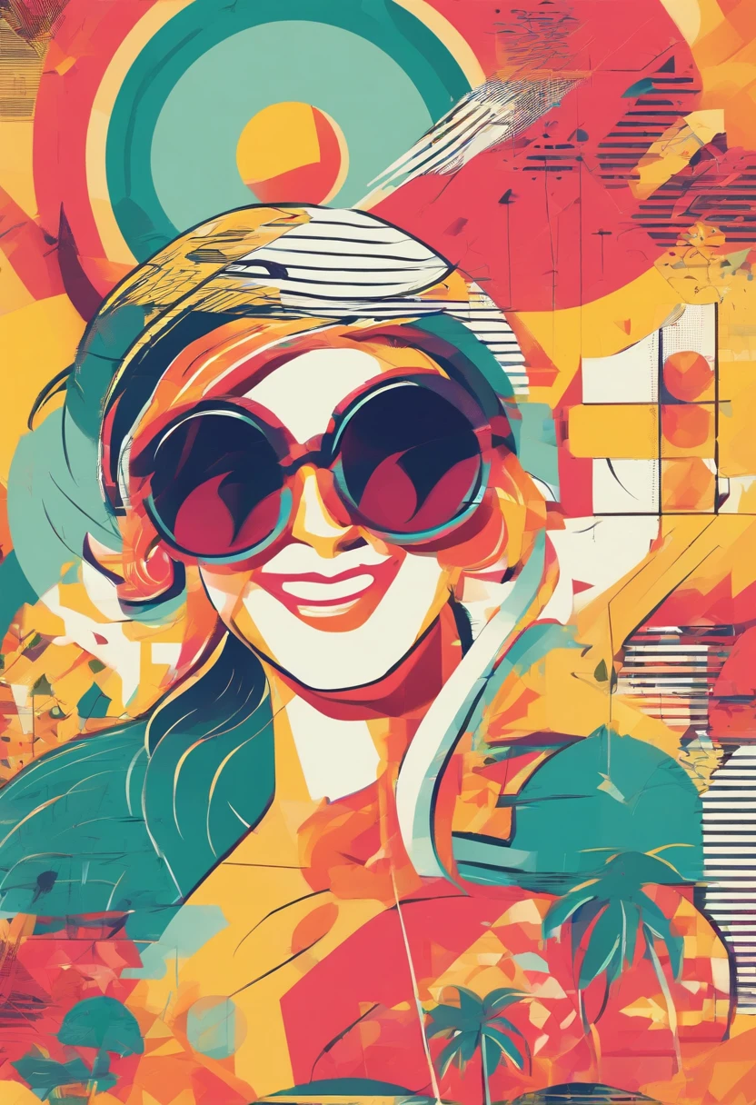 Create an image of a smiley face with sunglasses chilling on a sunny beach. Use bright colors to bring out the summer vibes! 😎🌴🌞