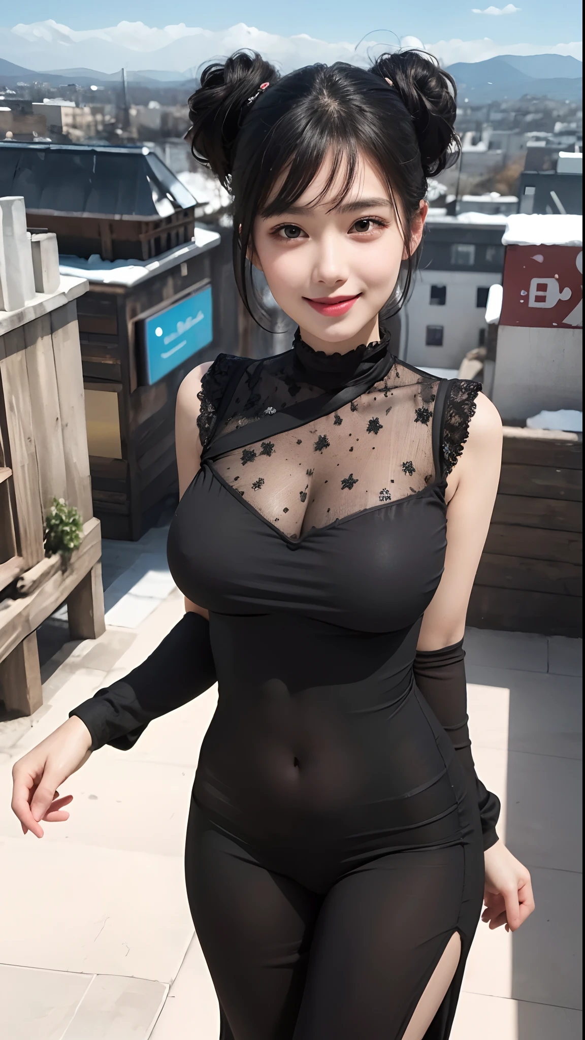 best quality, masterpiece, (photorealistic:1.4), 1girl, raw, ultra hd, dramatical light, glowing skin, big boobs, black fancy dress, light smile