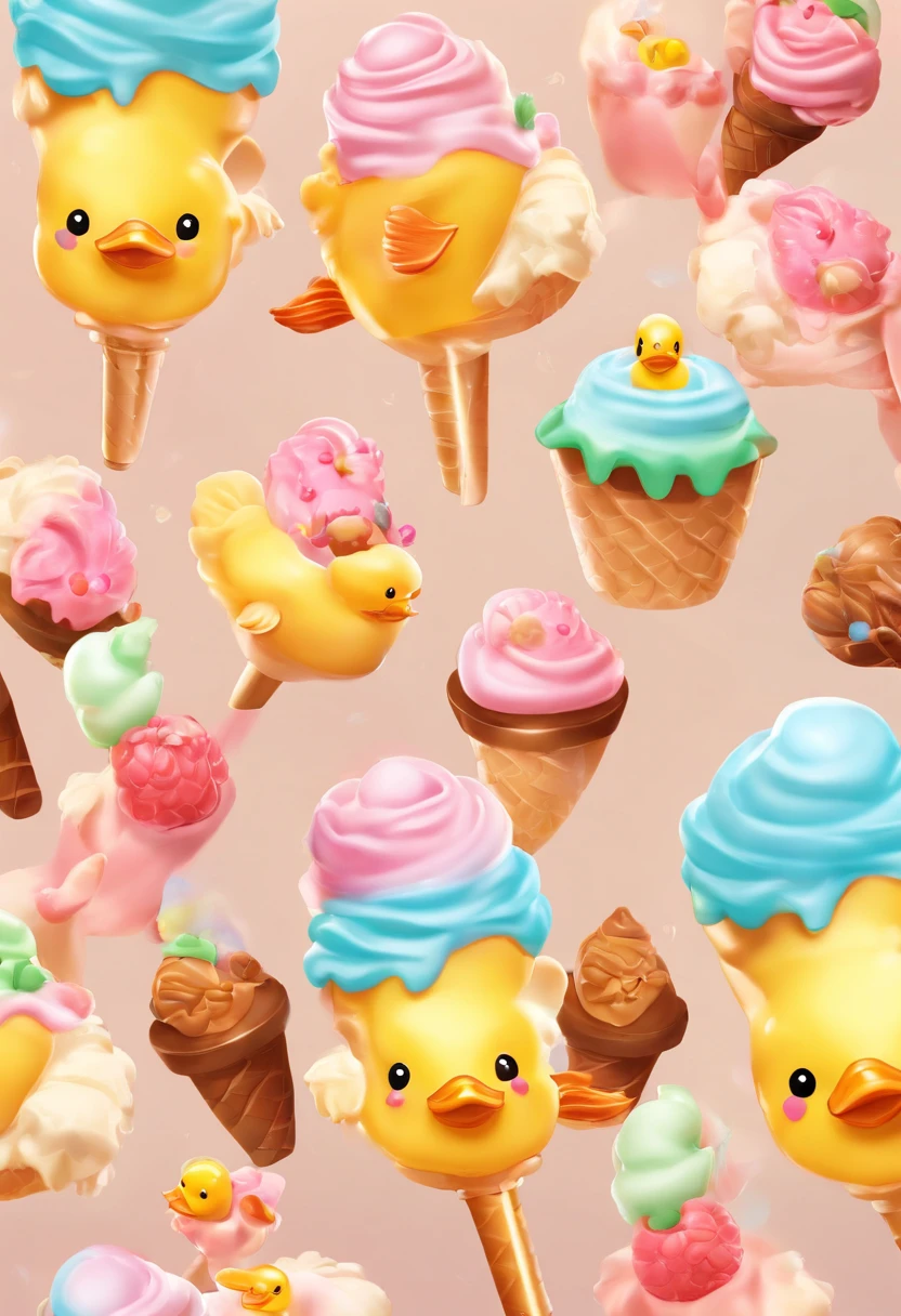 Ice cream with ducklings,IP design,IP image,Endorsement images,3D modeling,rendering