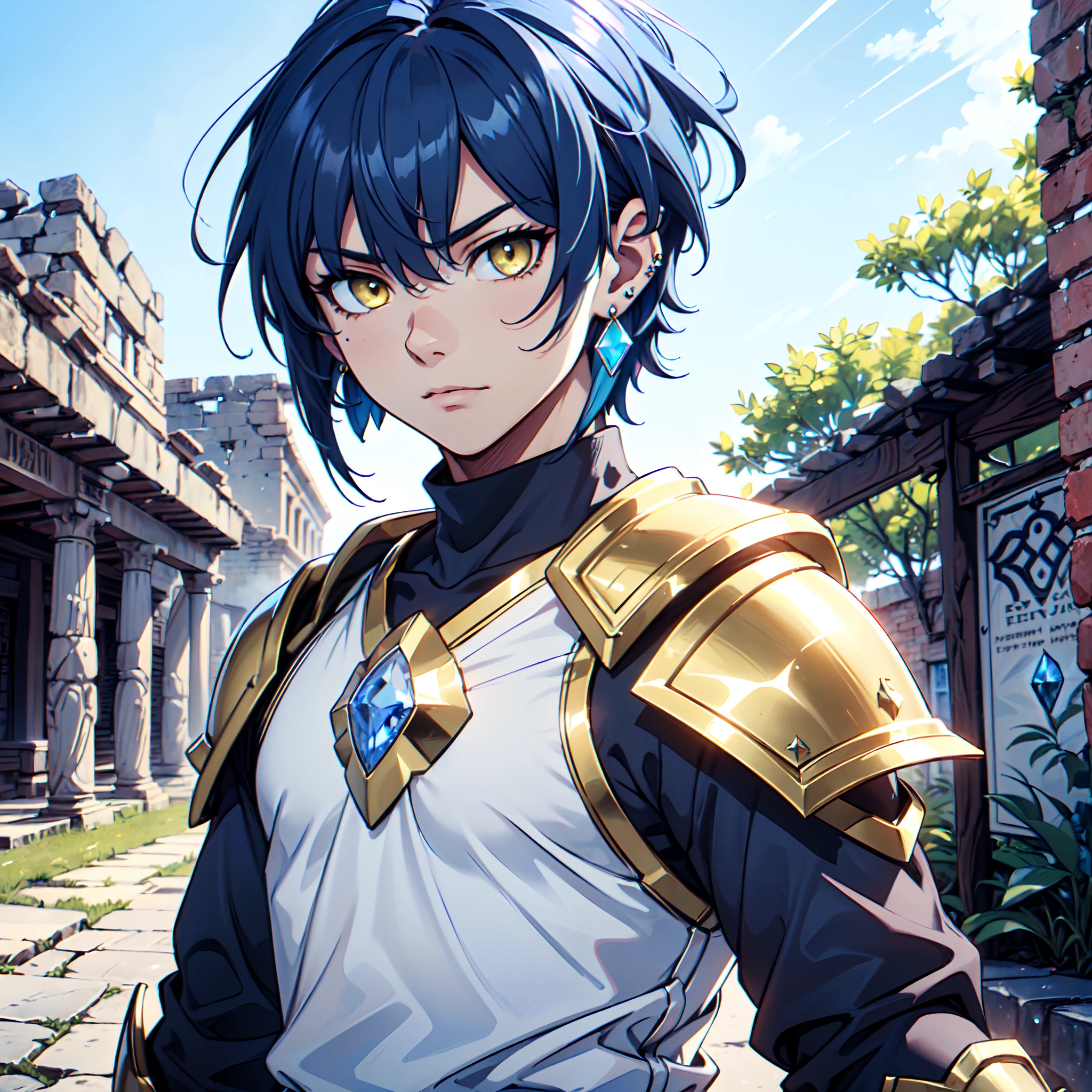 128K Ultra High Definition,
128K Ultra High Quality,
128K Ultra High Resolution,
128K Definition,
128K Quality,
128K Resolution,
Best Definition,
Best Quality,
Best Resolution,
Hyper Detailed,
Hyper Definition,
Hyper Quality,
Hyper Resolution,
Perfectly Detailed,
Perfectly Designed,
Masterpiece,
Body Shot,
Anime,
(((1 Boy))),
(((Handsome))),
(((Short Blue Hair))),
(((Yellow Eyes))),
(((Wearing Gem Jeweled Earrings))),
(((Wearing Warrior Armor))),
Ancient Ruins Scenery Background,