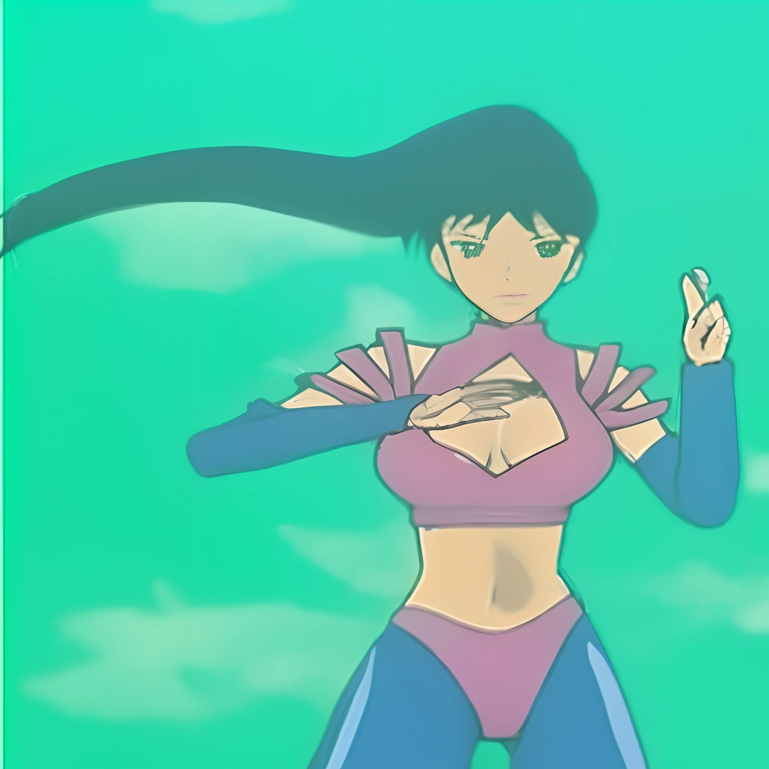 high-level image quality, hightquality, an anime girl, Latex Elbow Gloves, 5-Fingers, Latex Costume, Oily skin, huge tit, valley