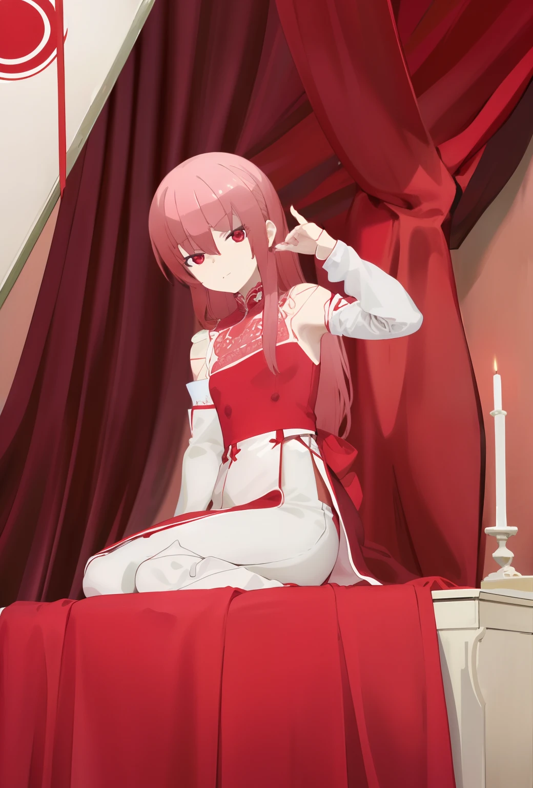 Traje de conejita, room, traje blanco, sonrojo, pose tierna, muslos gruesos