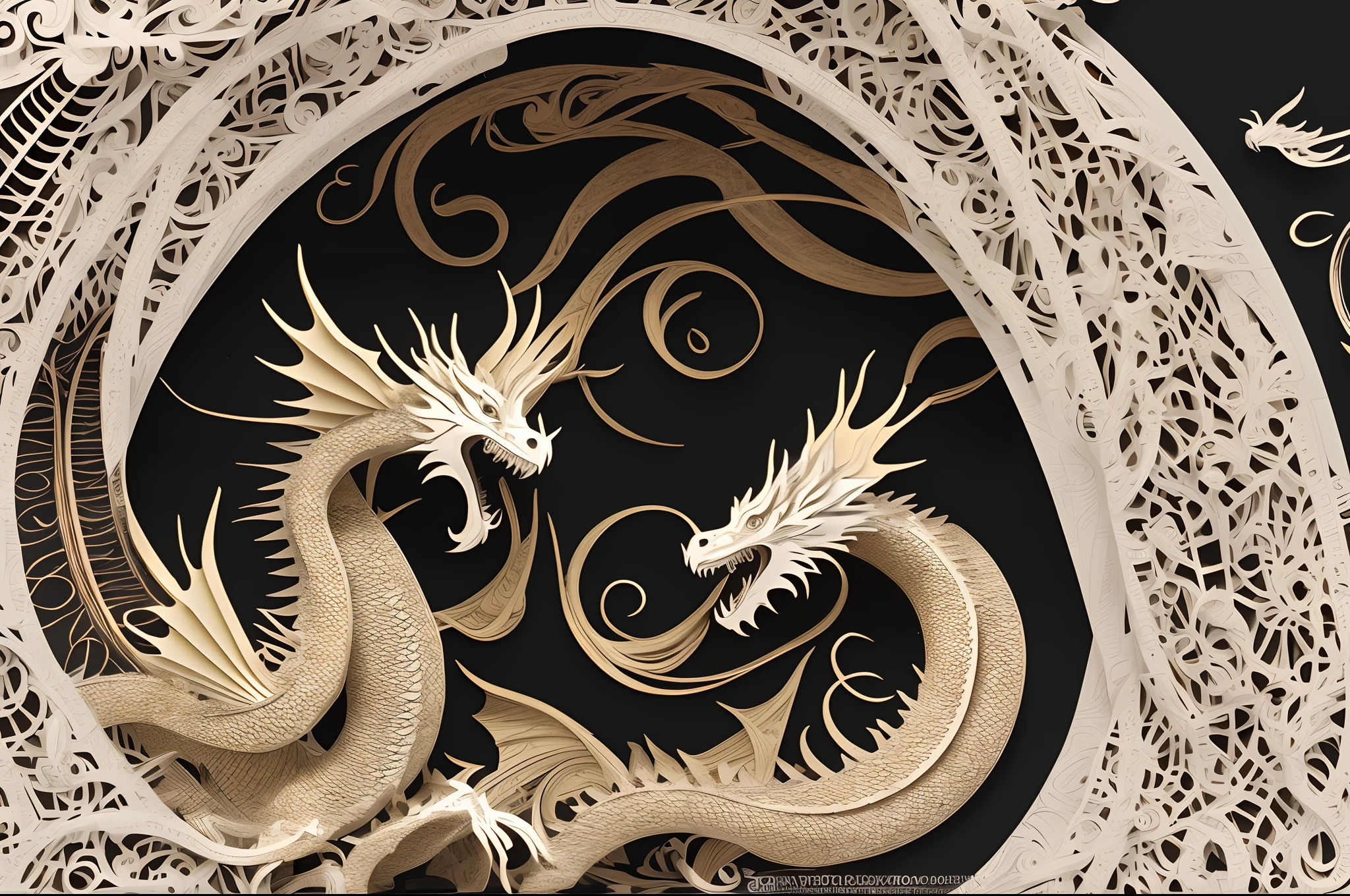 mdjrny-pprct, a dragon, in two colors, 6d, great work of art, very detailed, best quality, award-winning paper cutting work, kirigami, jianzhi