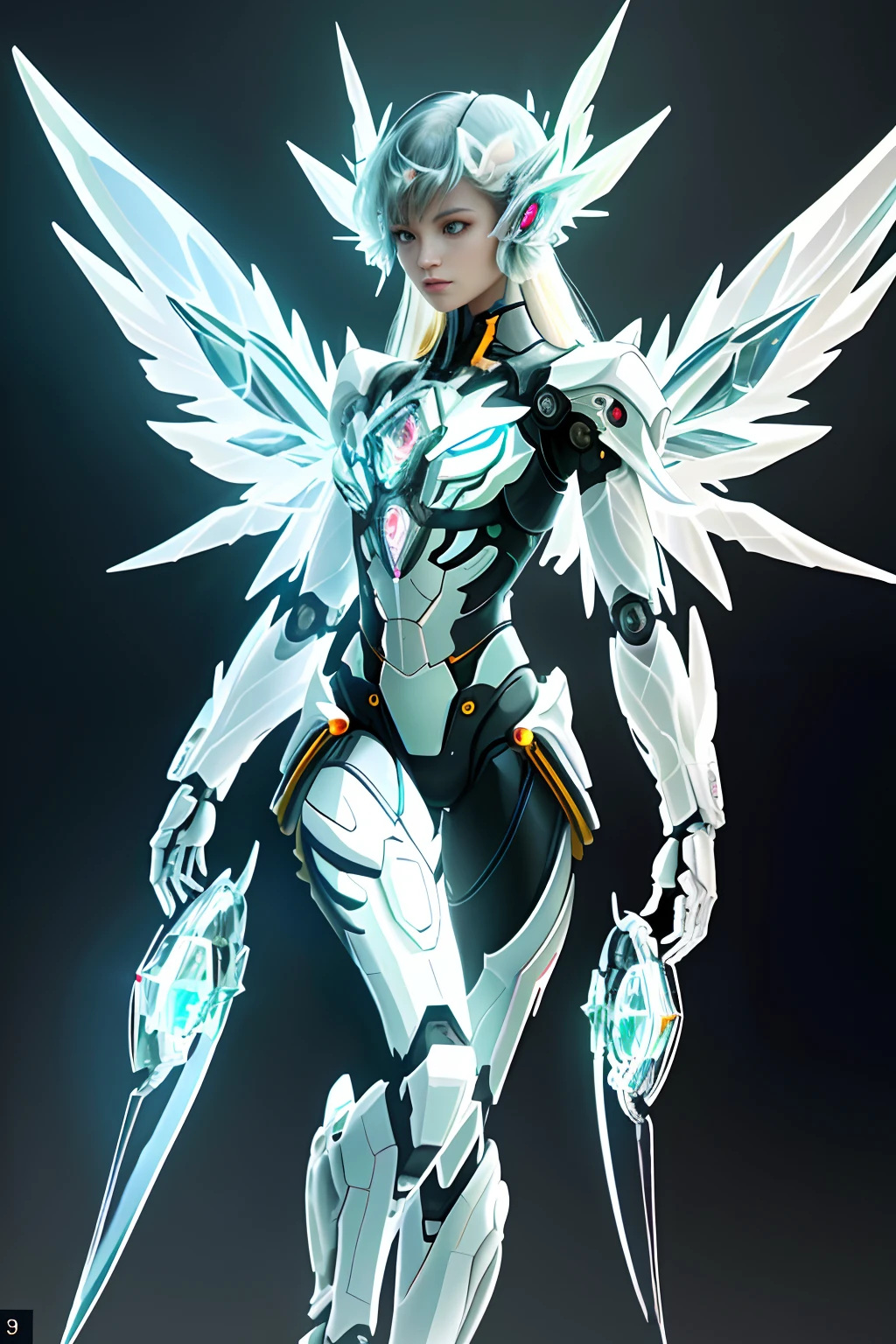 Translucent ethereal mechanical girl，Futuristic angels，Mechanical joints，Translucent mechanical wing，High-resolution portraits with vibrant colors and intricate details,Awesome artwork. (Best quality,4K,8K,A high resolution,Masterpiece:1.2),Ultra-detailed,(Realistic,Photorealistic,photo-realistic:1.37),hdr,hyper HD,Studio lighting,Ultra-fine painting,Sharp focus,Physically-based rendering,Extreme detail description,professional,Vivid colors,Bokeh,sportrait,Concept artist