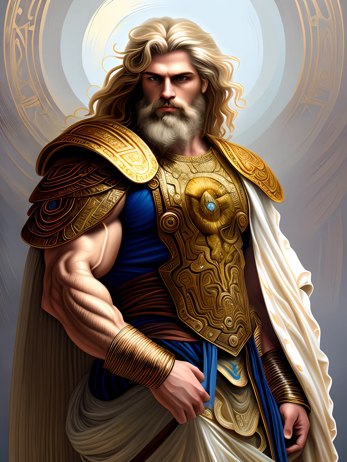 imagem arafed de um homem com barba e capa, Directed by: Roman Bezpalkiv, Retrato Zeus, Retrato pintado de Zeus acidentado, portrait of demigod hercules, Retrato do deus grego Ares, Retrato de Zeus acidentado, O Deus Zeus, Mito grego pintura digital, deus grego, Retrato de Zeus, Retrato pintado de Odin acidentado, Norse God