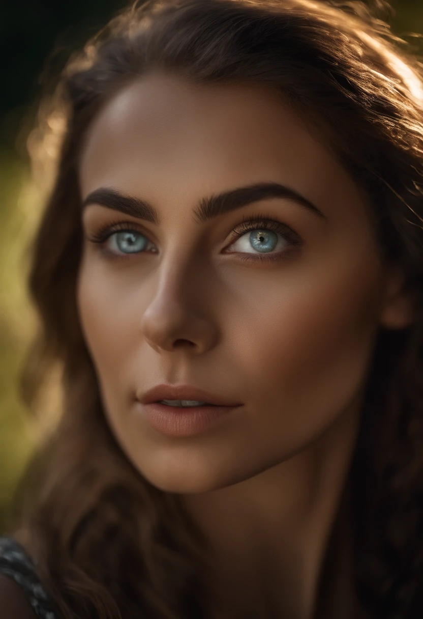 RAW photo, photography, photorealistic, 8k vibrant photograph of woman in nature, ultra detail, finely detailed, dramatic light, finely detailed beautiful eyes, detailed skin, depth of field, grey eyes