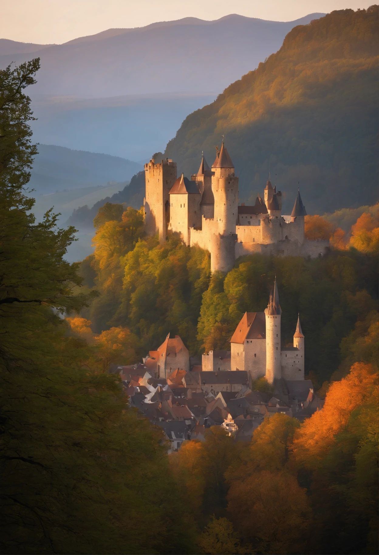 Castle towns in medieval Europe morning glow