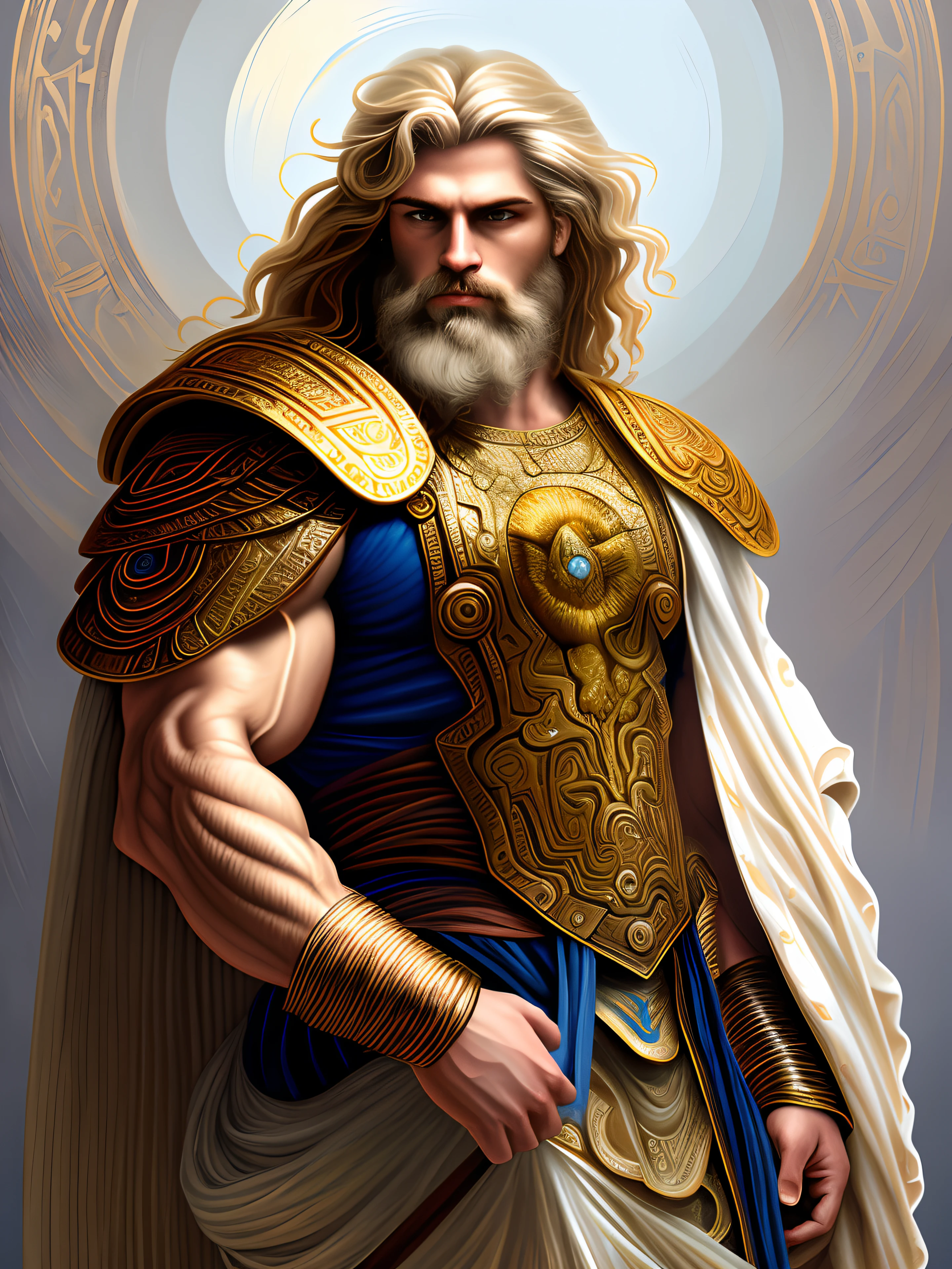 imagem arafed de um homem com barba e capa, Directed by: Roman Bezpalkiv, Retrato Zeus, Retrato pintado de Zeus acidentado, portrait of demigod hercules, Retrato do deus grego Ares, Retrato de Zeus acidentado, O Deus Zeus, Mito grego pintura digital, deus grego, Retrato de Zeus, Retrato pintado de Odin acidentado, Norse God