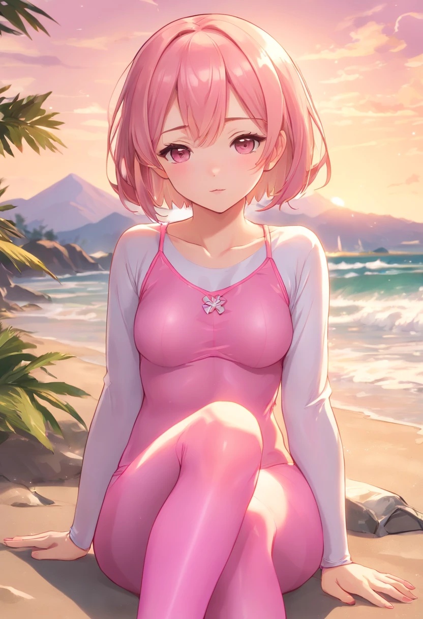 masterpiece level,The highest image quality,Little Lori,,School Swimsuit,Liberation,double ponytails,sitting on ground,Beach,全身,((It's cute,Cute)),amorous,long blue hair,The large,Hyperperspective,(thighband pantyhose,Pink pantyhose:1.3),,,((Textured skin, Anatomically correct, masutepiece, nffsw, ccurate, high details, Super Detail, High quality, Best Quality, hight resolution, 1080p)),Outdoors,(,glistning skin,Skin type,Body Body:1.6)(:1.3), (Lori), (Fair skin, (Beautiful Girl: 1.5), (Skin type: 1.5), (Glossy skin: 1.3), (Beautiful Girl), (Great body), Short hair, (Straight hair), ((rose hair)), Beautiful detail hair,Soft light,