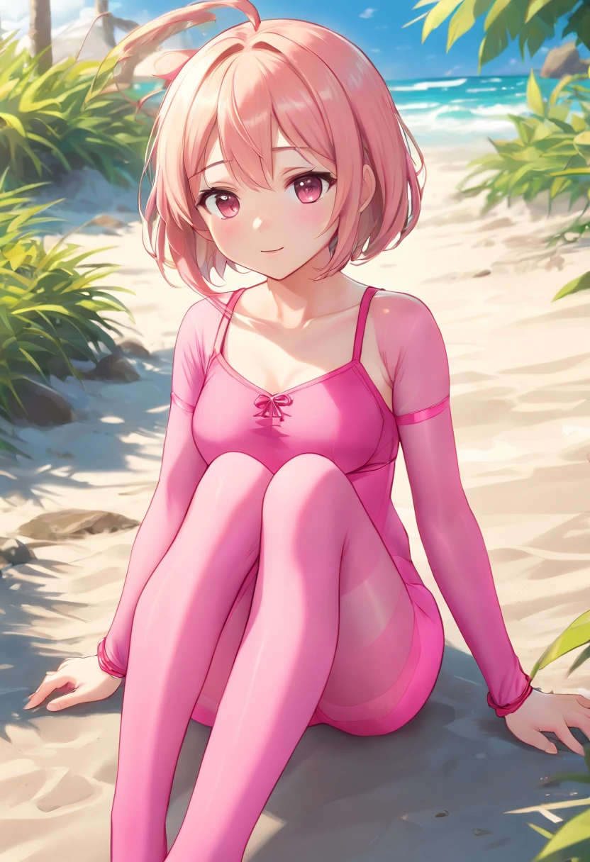 masterpiece level,The highest image quality,Little Lori,,School Swimsuit,Liberation,double ponytails,sitting on ground,Beach,全身,((It's cute,Cute)),amorous,long blue hair,The large,Hyperperspective,(thighband pantyhose,Pink pantyhose:1.3),,,((Textured skin, Anatomically correct, masutepiece, nffsw, ccurate, high details, Super Detail, High quality, Best Quality, hight resolution, 1080p)),Outdoors,(,glistning skin,Skin type,Body Body:1.6)(14 years old:1.3), (Lori), (Fair skin, (Beautiful Girl: 1.5), (Skin type: 1.5), (Glossy skin: 1.3), (Beautiful Girl), (Great body), Short hair, (Straight hair), ((rose hair)), Beautiful detail hair,Soft light,