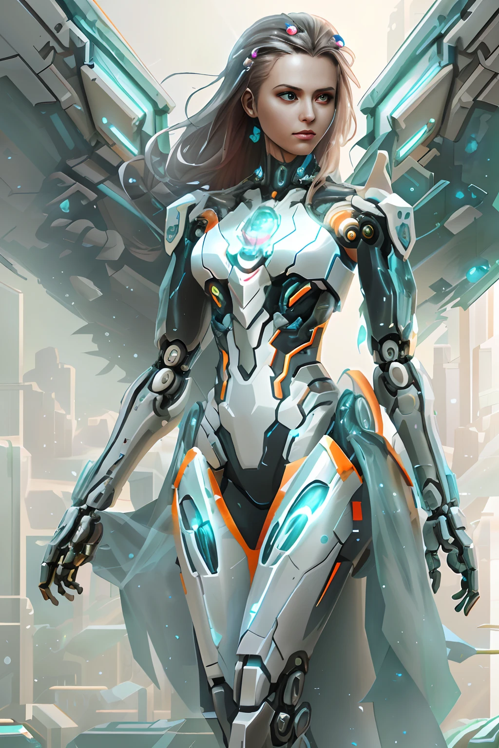 Translucent ethereal mechanical girl,Futuristic angels,Mechanical joints,Translucent mechanical wing,, inspired by Marek Okon, Beautiful sci-fi art, Science-fi digital art illustration, Digital cyberpunk art, science fiction digital painting, futuristic digital painting, futuristic concept art, science fiction digital art, Advanced digital cyberpunk art, Fantastic cyberpunk angels
