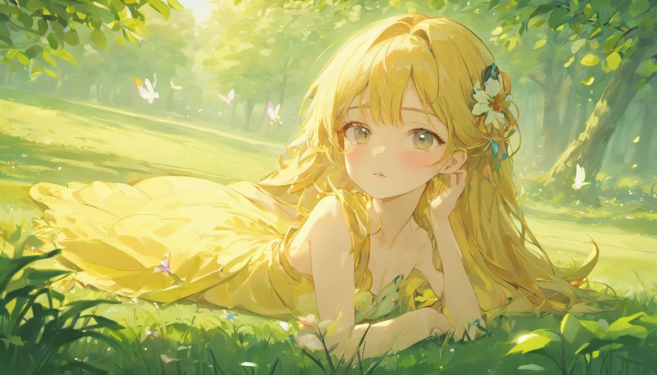 (highres,masterpiece:1.2),ultra-detailed,(realistic,photorealistic,photo-realistic:1.37),beautiful detailed eyes,beautiful detailed lips,extremely detailed eyes and face,longeyelashes,garden,soft morning light,peaceful atmosphere,blush pink color palette,flowing silk dress,fragrant flowers,gentle breeze,sparkling dewdrops,warm sunshine on the girl's face,graceful and relaxed pose,comfortable and luxurious bedroom,serene expression,wonderful dreamy feeling,wavy golden hair,tiny birds chirping in the background,fresh green grass,tall trees reaching towards the sky,tranquil and enchanting surroundings,subtle colors blending harmoniously,sublime beauty of nature,dainty butterflies fluttering around,delicate features,serene atmosphere,soft music playing in the air,calm and tranquil morning scene,relaxing and rejuvenating start to the day.