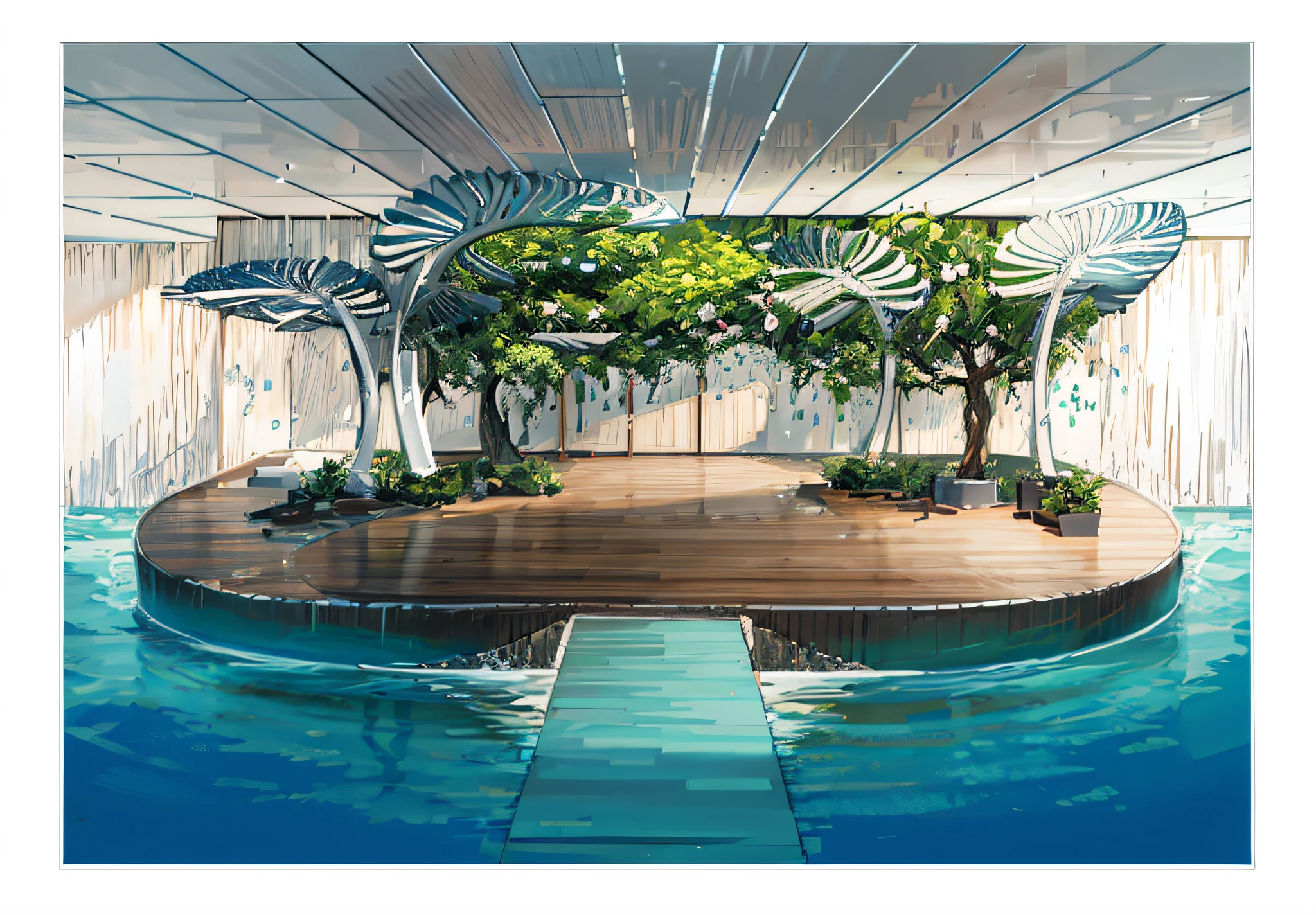 a drawing of a room with a bench and a planter, concept drawing, set design, sketch illustration, conceptual rendering, concept piece, detailed set design, by David Palumbo, architectural concept, black and white illustration, by Ayako Rokkaku, conceptual, architecture drawing, beautifully rendered, by Teresa Fasolino, by William Berra, architectural illustration